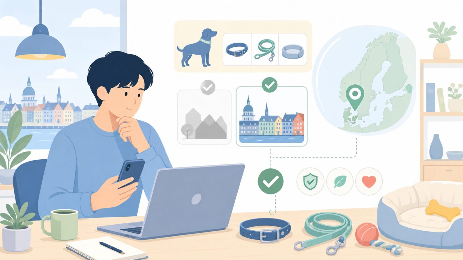 DOG Copenhagenはデンマーク生まれ——ブランドの正体を確認するを表すイラスト