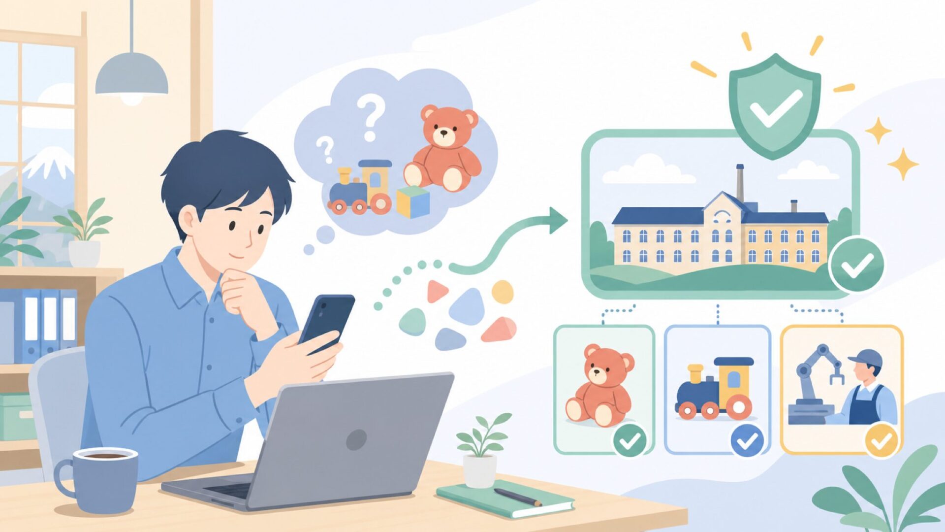 Galt Toysはどこの国のブランド？正体はイギリス生まれの老舗メーカーを表すイラスト