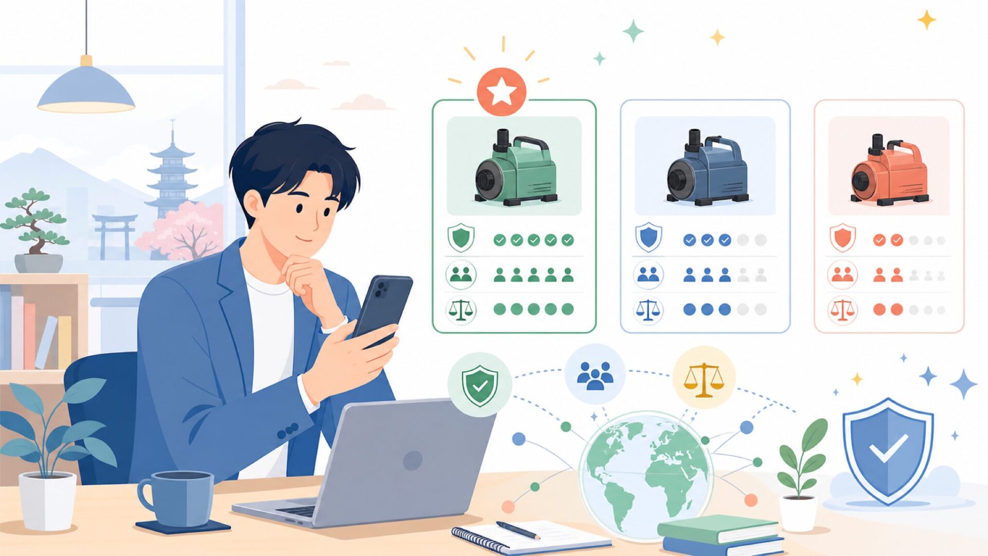 JADENSが世界中で選ばれる製品力の正体を表すイラスト