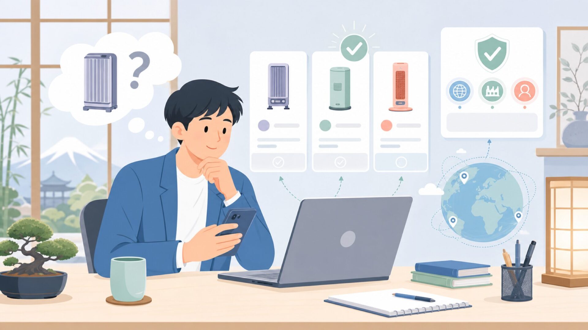 Hcalory の正体——深圳に拠点を置くヒーター専業メーカーを表すイラスト
