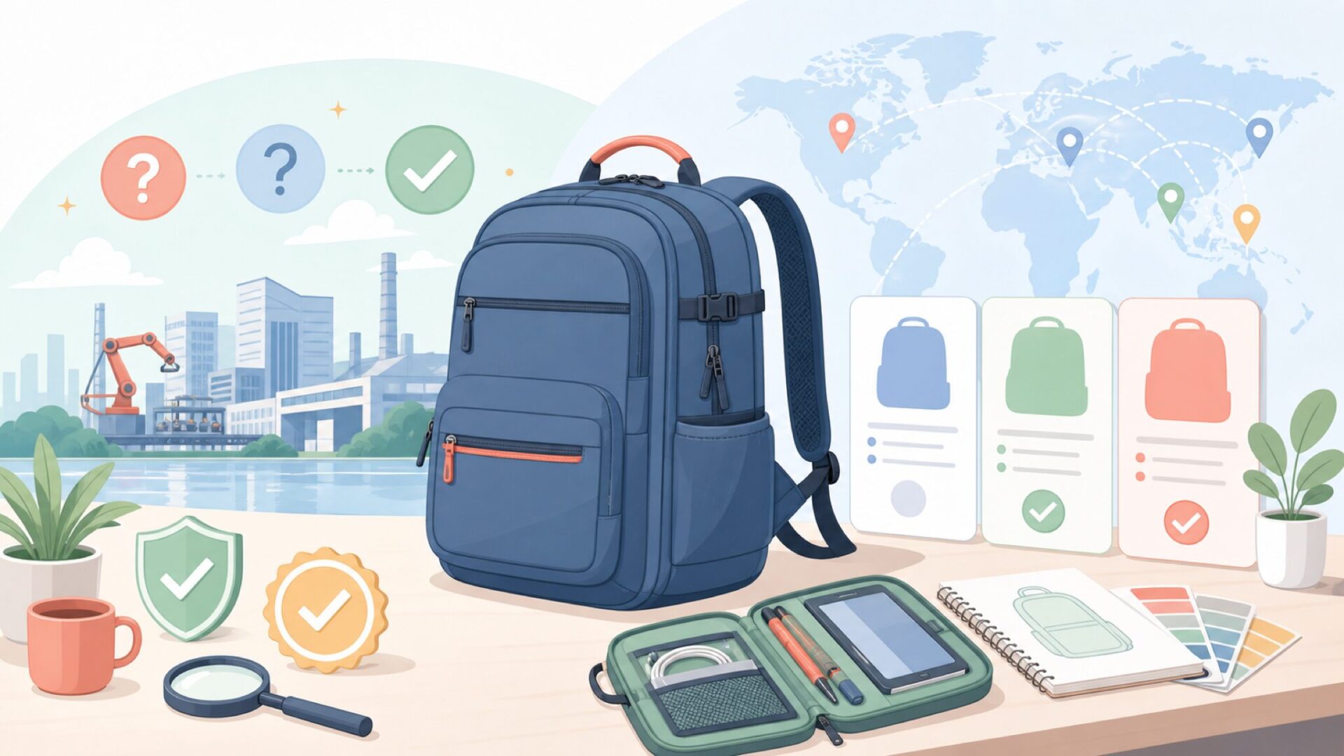 BAGSMARTはどこの国?深圳から世界へ広がったブランドの正体を表すイラスト