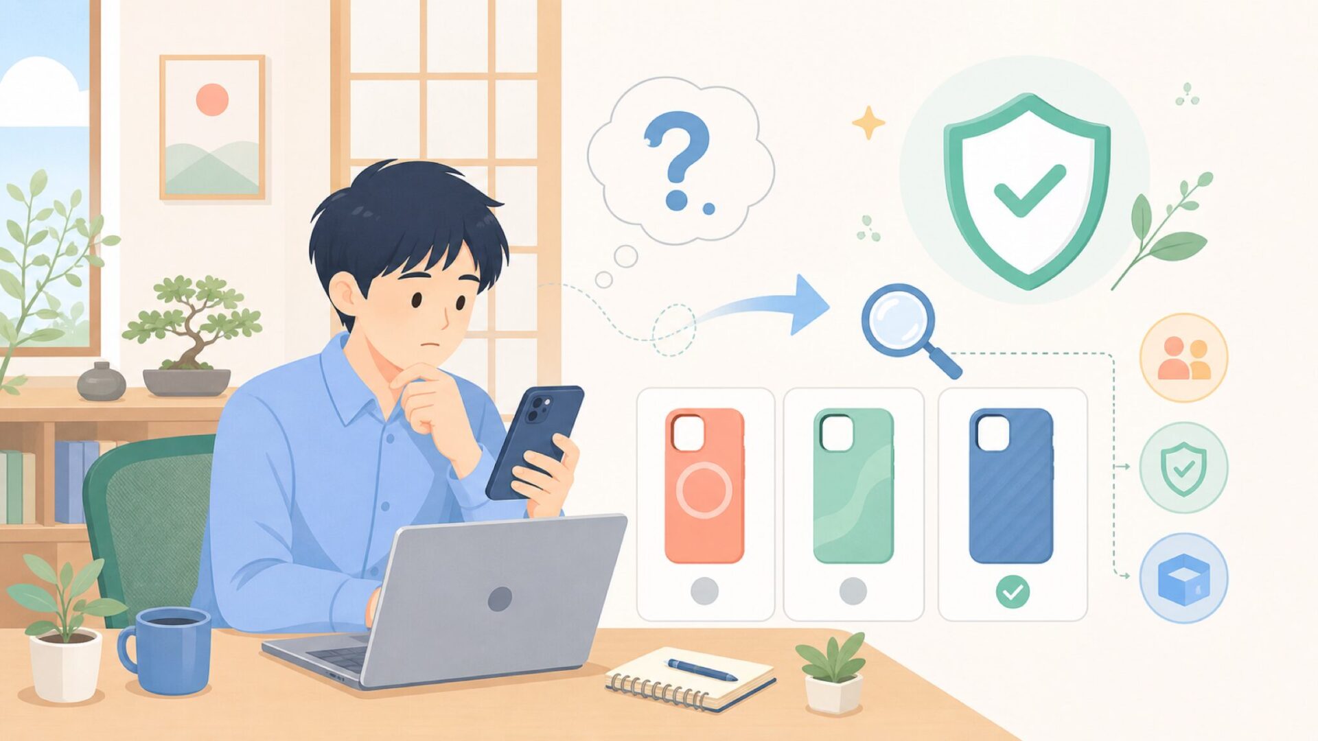 i-Blasonの正体：2010年設立のアメリカ発スマホケースブランドを表すイラスト