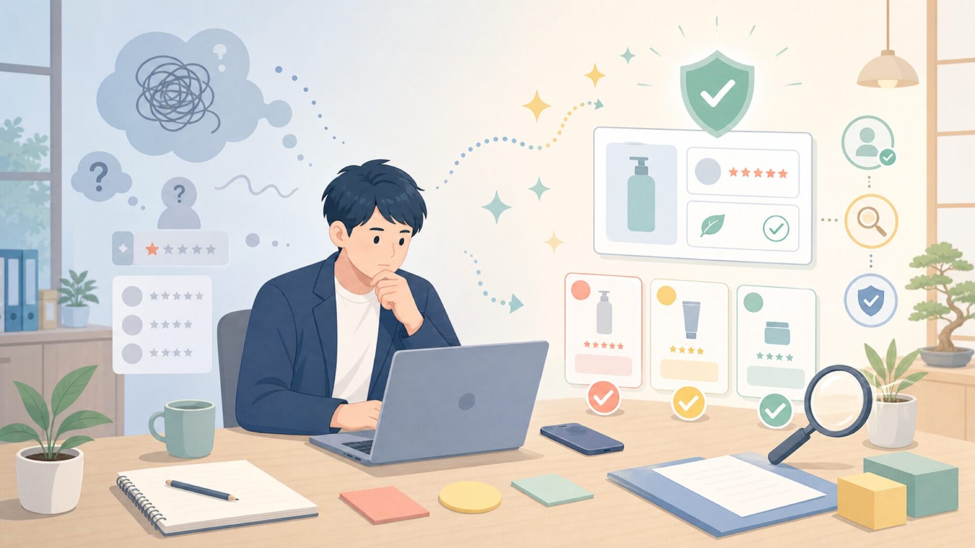 Neakasaの品質は信頼できる？不安の正体を分解するを表すイラスト