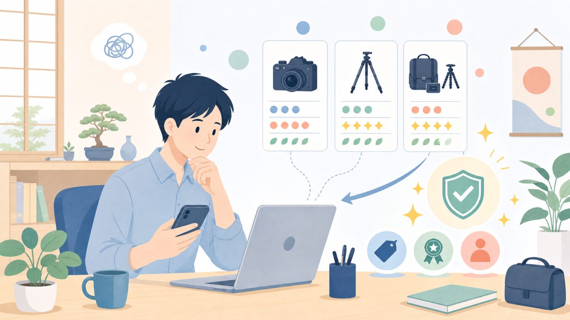 競合ブランドとの比較──Manfrotto・Velbon・Kenkoなどとの違いを整理するを表すイラ