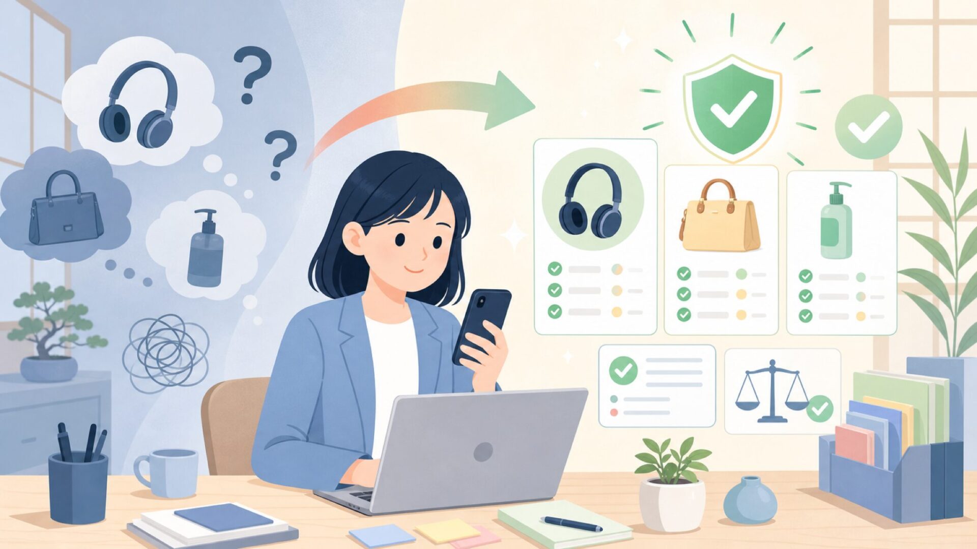 なぜ安い？サクラレビューは大丈夫？——不安を事実で整理するを表すイラスト