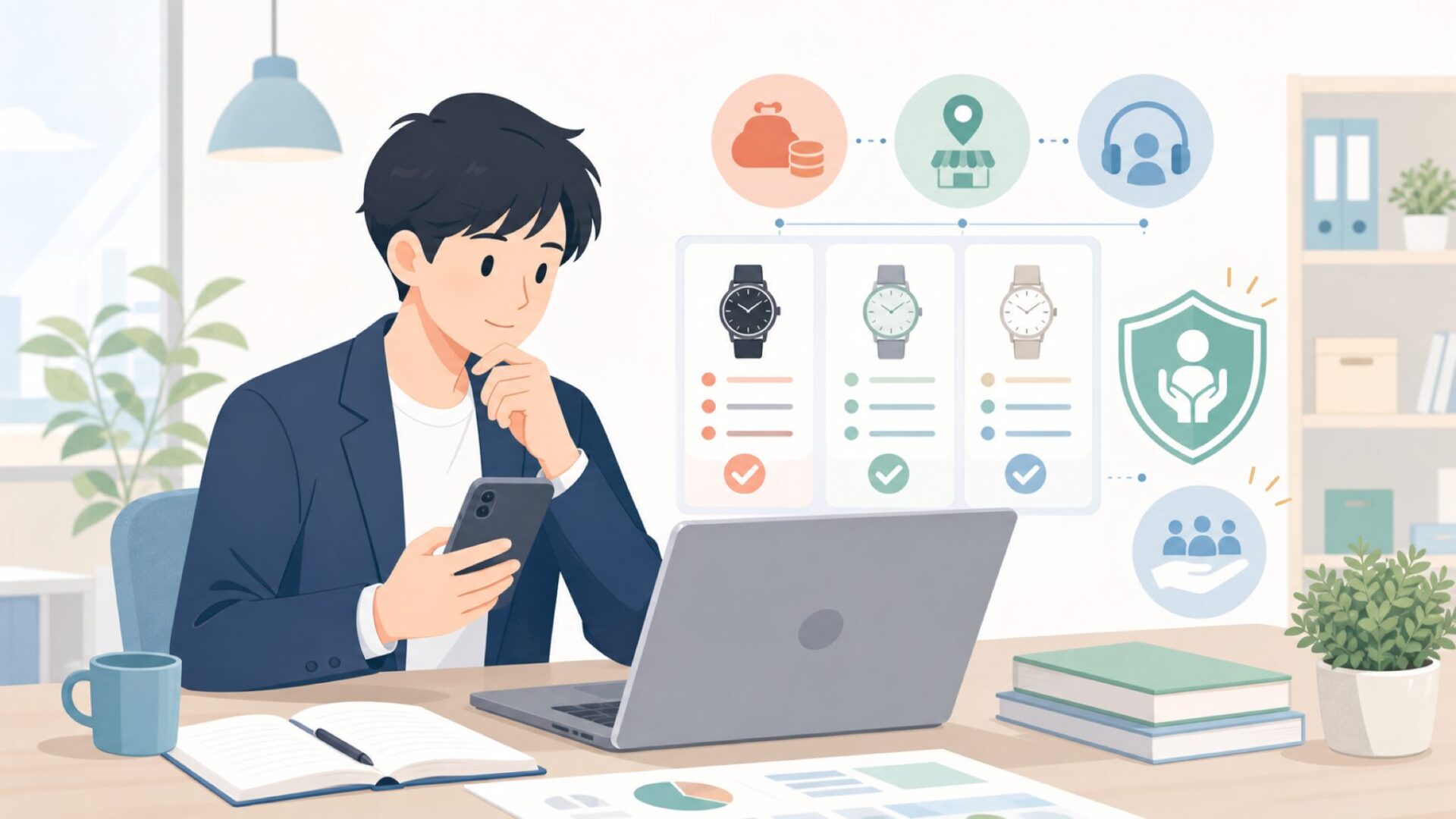 KLONの価格帯・購入場所・アフターサポートを整理するを表すイラスト