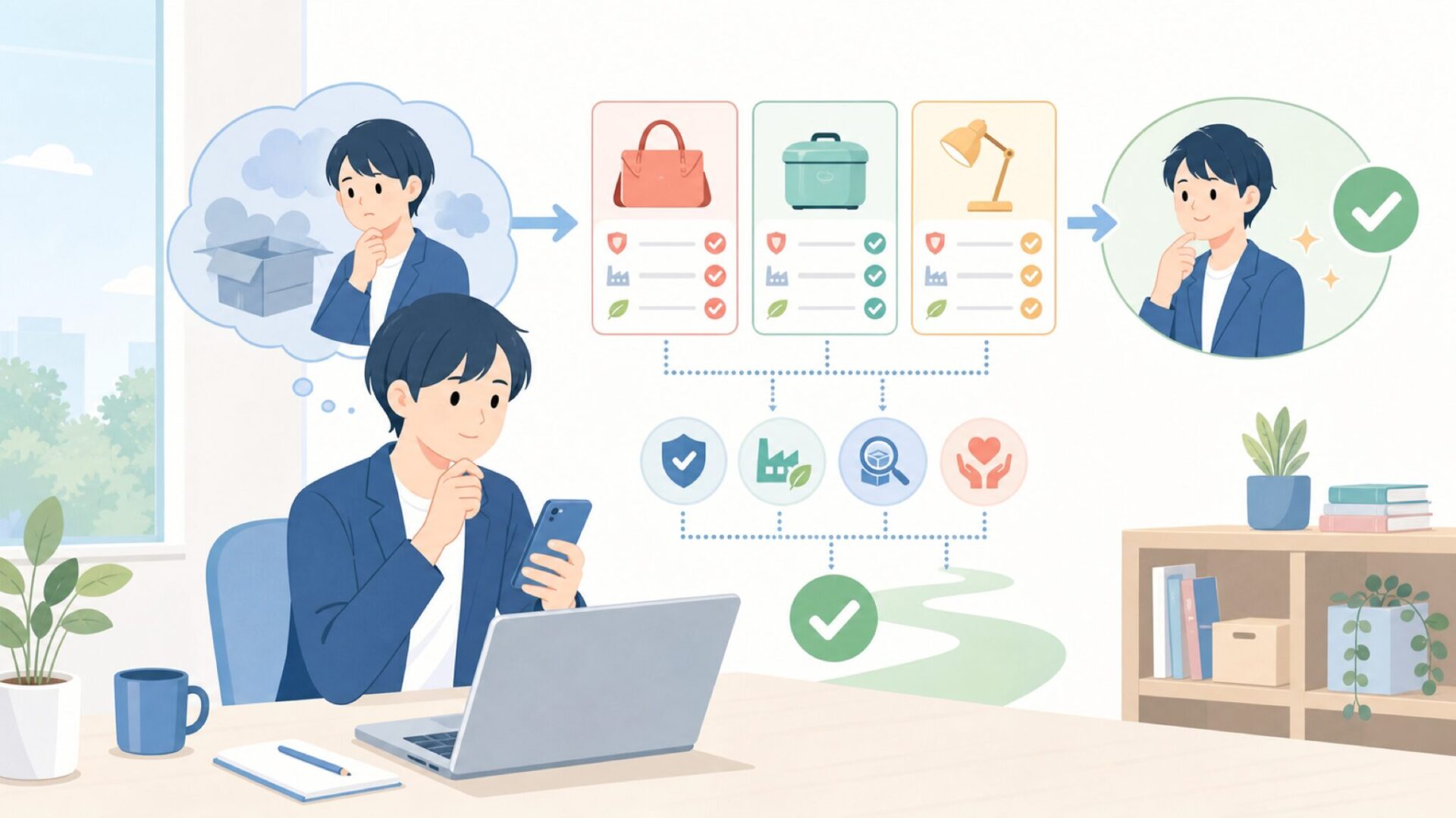 「中国製だから心配」という先入観を整理するを表すイラスト