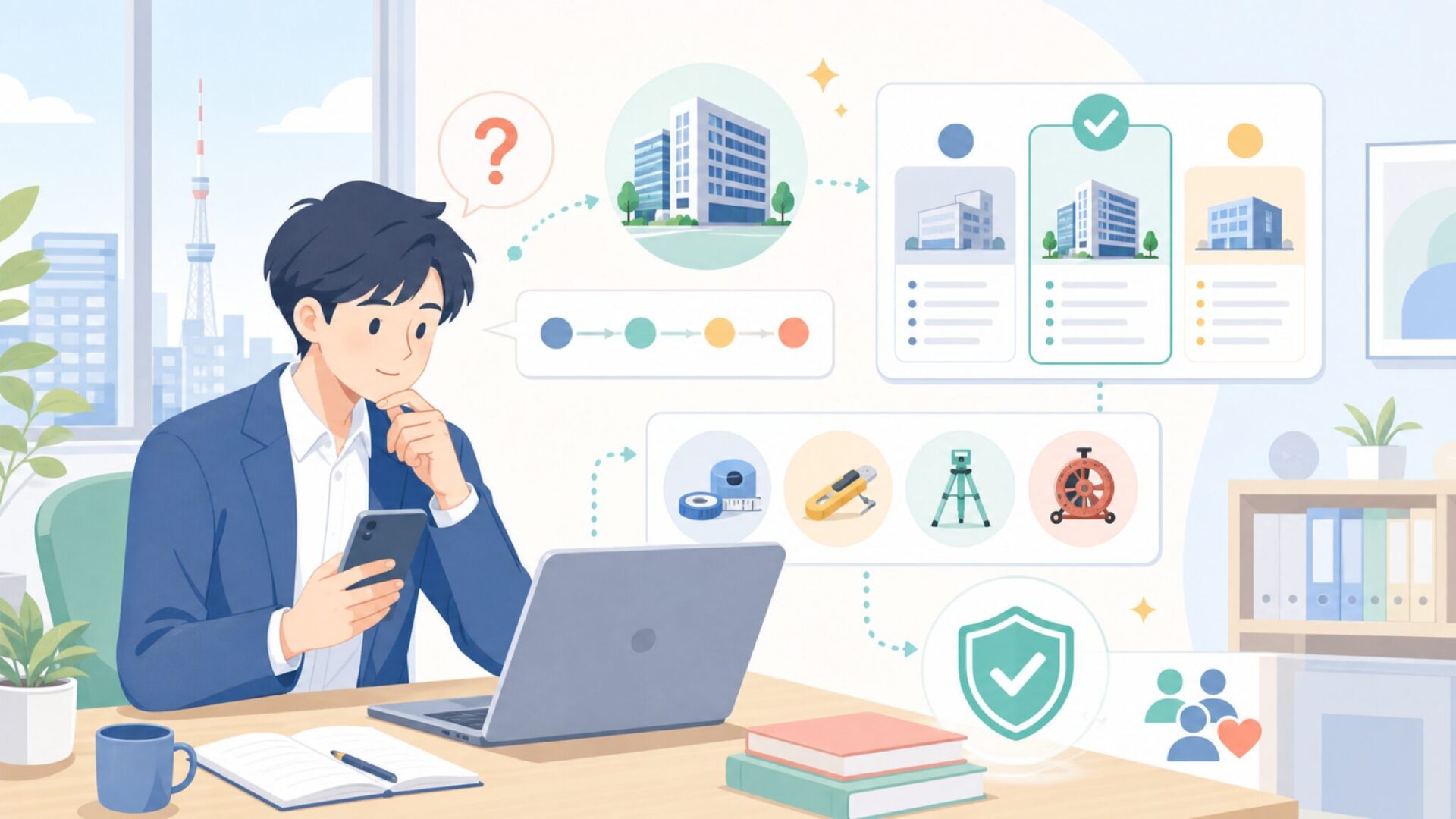 Kesonの会社プロフィール|本社・歴史・事業内容を表すイラスト