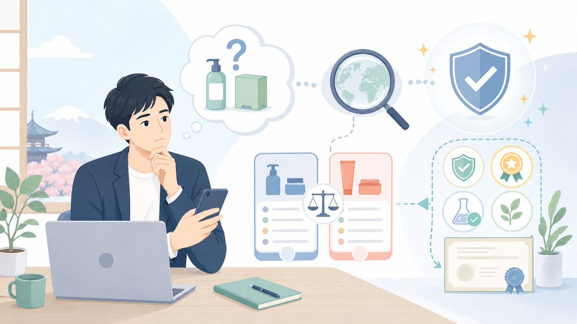 ALABSの安全性・品質——買っても大丈夫？を表すイラスト