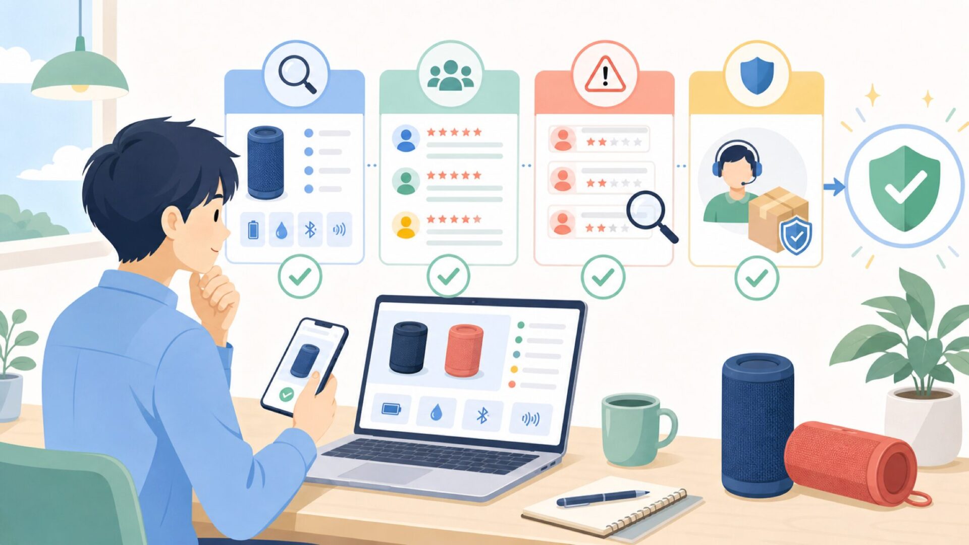 Ortizanスピーカーの品質は信頼できる?正直な評価を表すイラスト
