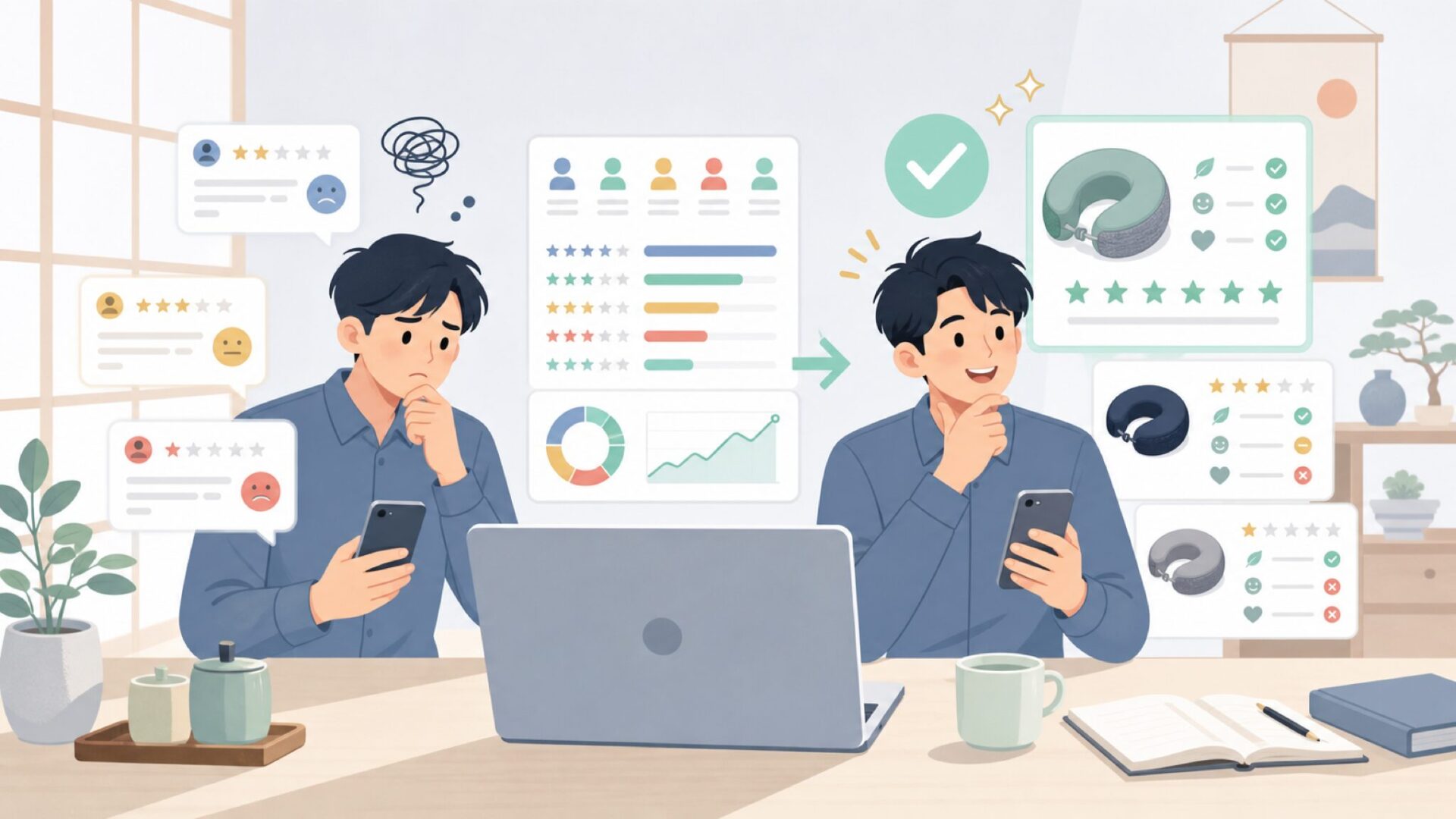 実際のユーザーが語るFitpoloの品質と使い勝手を表すイラスト
