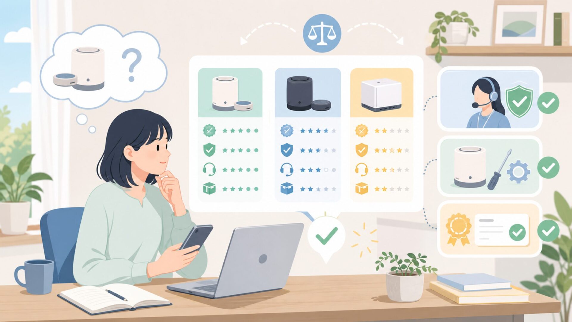 Drimfly製品の品質水準とアフターサポートを客観評価するを表すイラスト