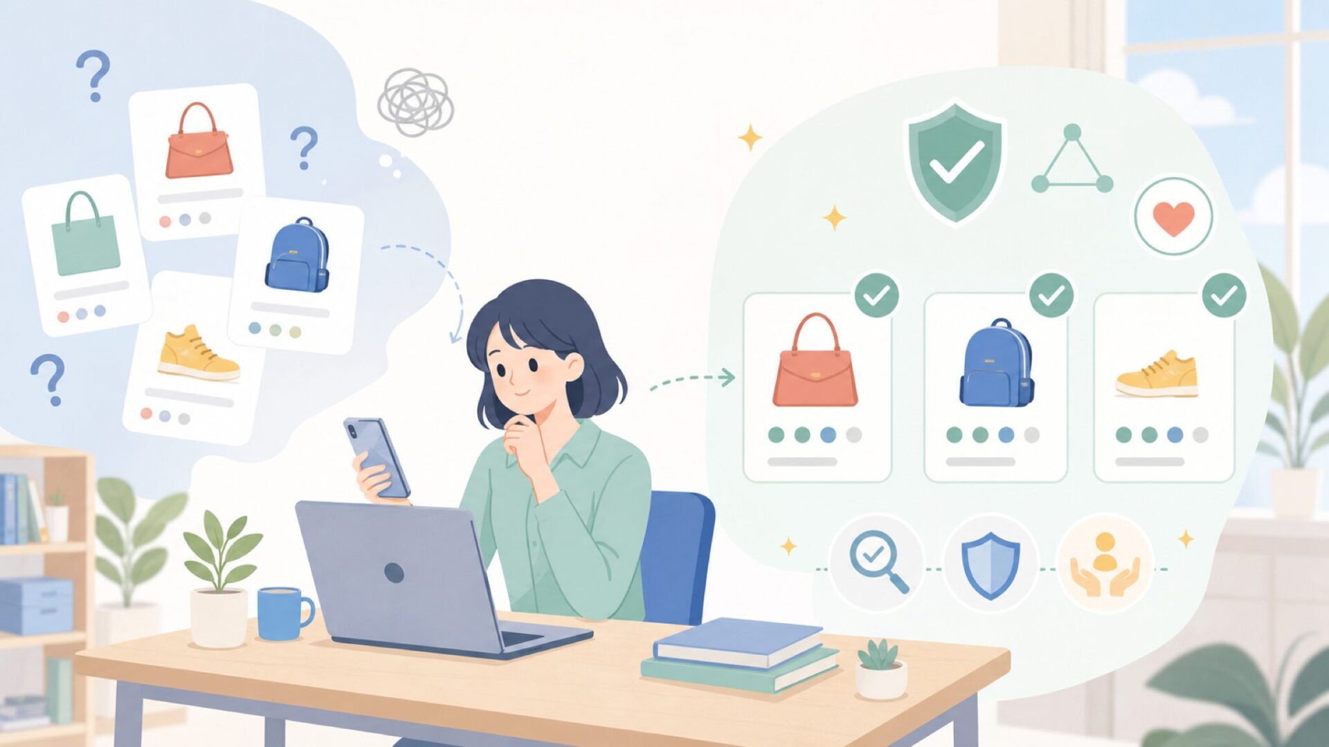 購入前に確認しておきたい ─ CAFECが品質で信頼される理由を表すイラスト