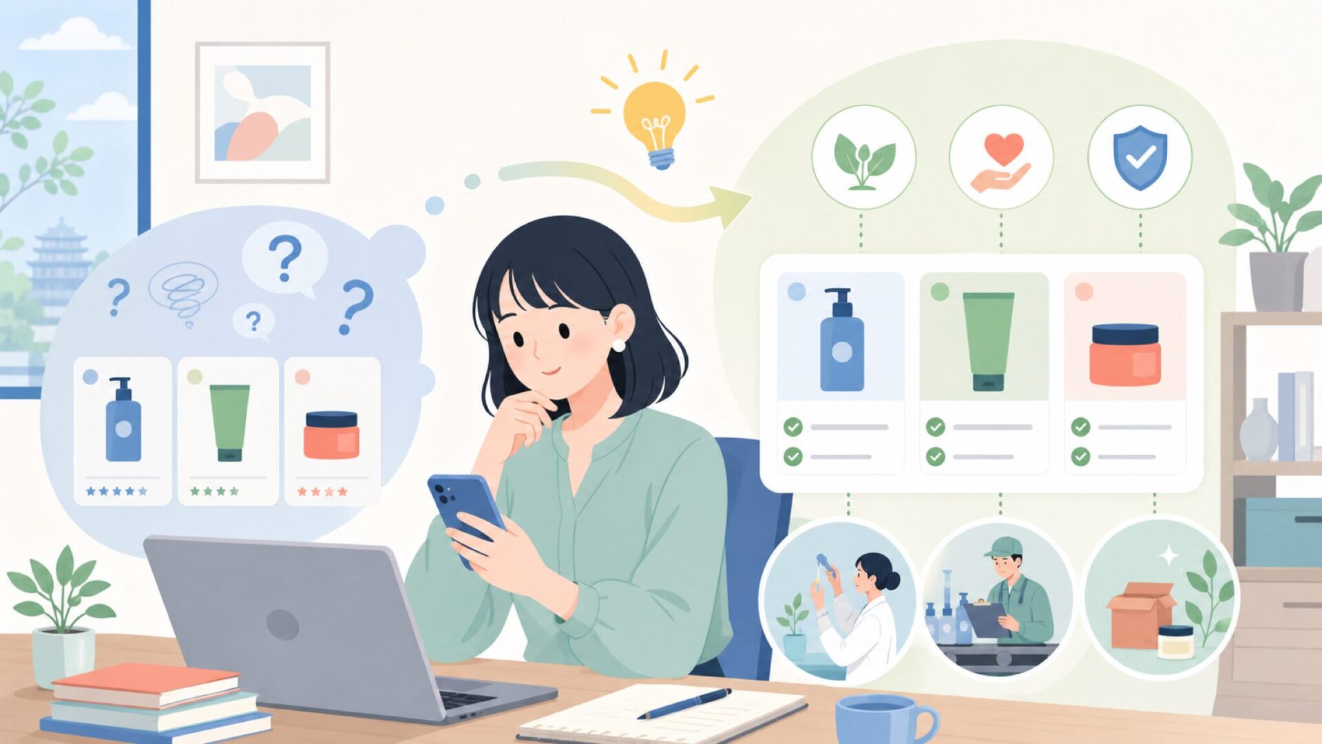 なぜこんなに良い製品ができるのか—ブランドの思想と品質へのこだわりを表すイラスト