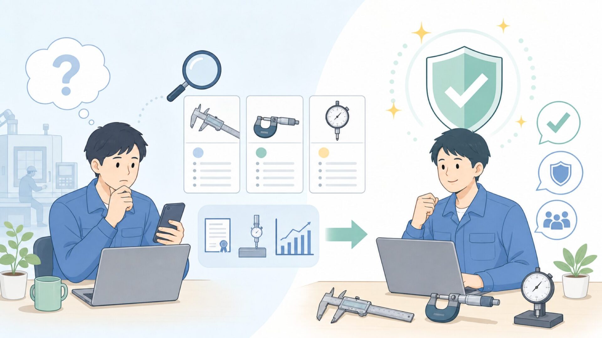 中国製でも精度は大丈夫?INSIZEの品質を見極めるを表すイラスト
