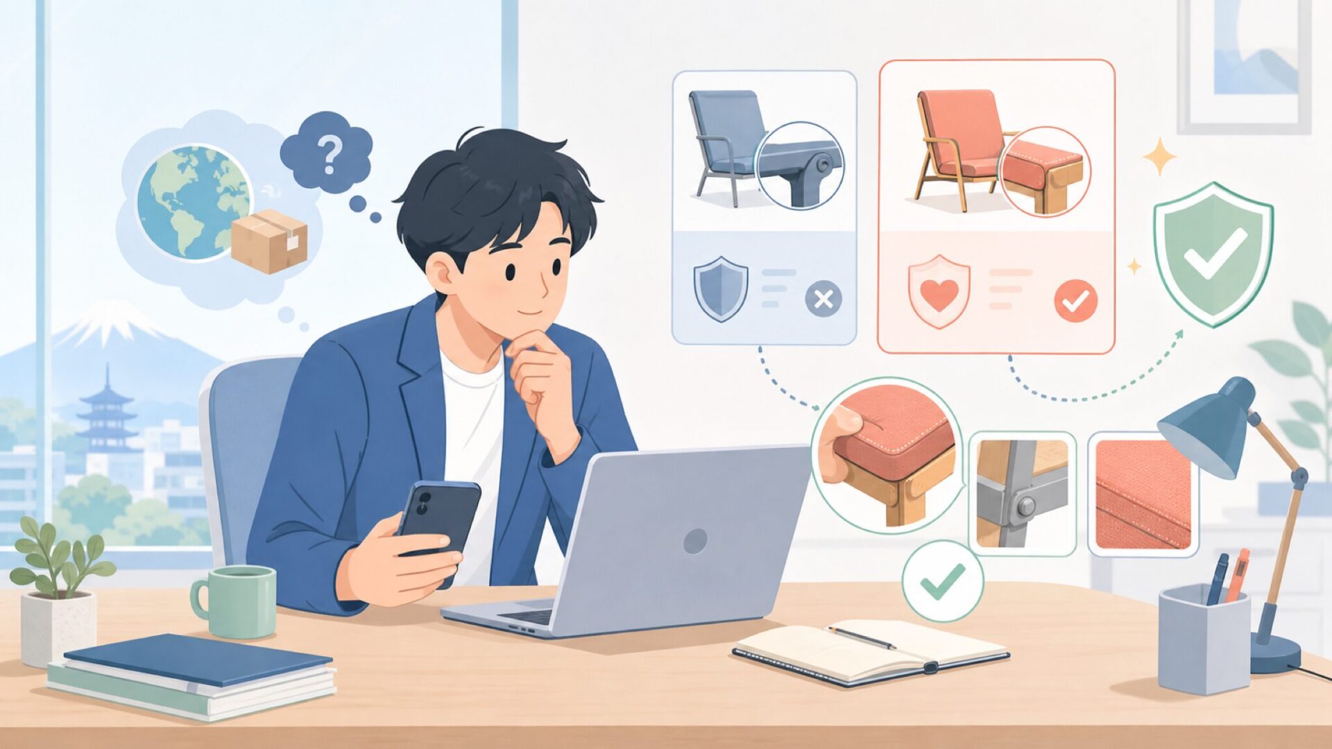 海外ブランドでも品質は大丈夫?KUNY'Sの作り込みを見るを表すイラスト