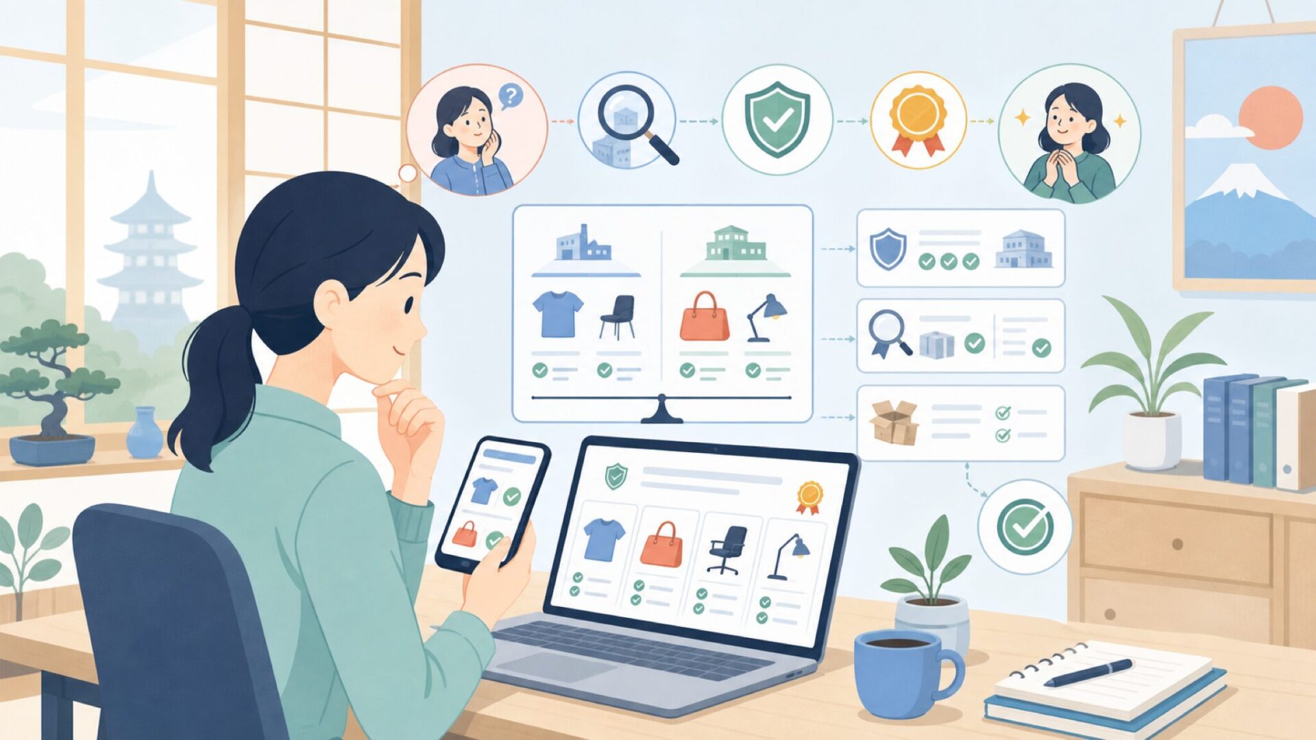 「中国製だから不安」を解消する品質と信頼性の根拠を表すイラスト