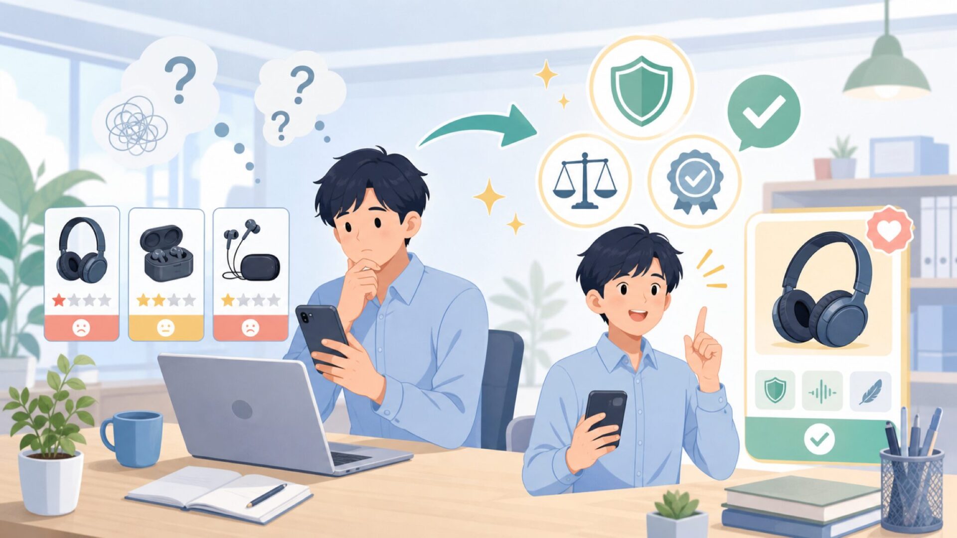 「安さ＝怪しい」は本当か——品質と信頼性の根拠を表すイラスト