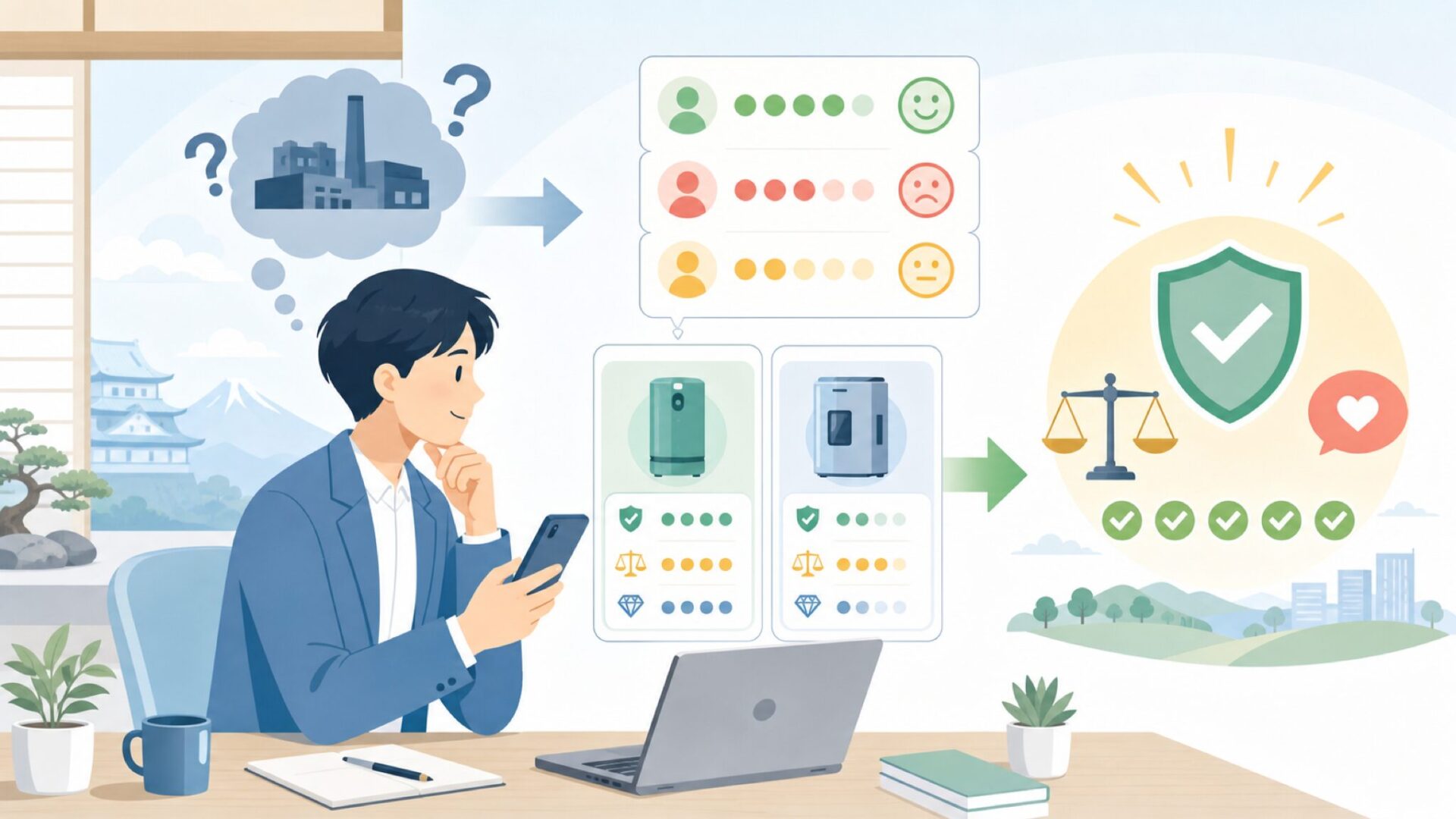 気になる品質と評判──実際に使ったユーザーの本音を表すイラスト
