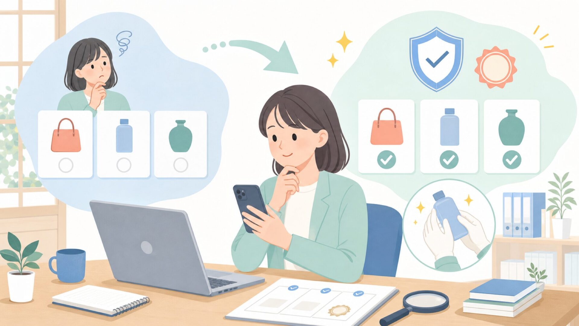Beneboneが信頼できる理由——素材と品質への徹底したこだわりを表すイラスト