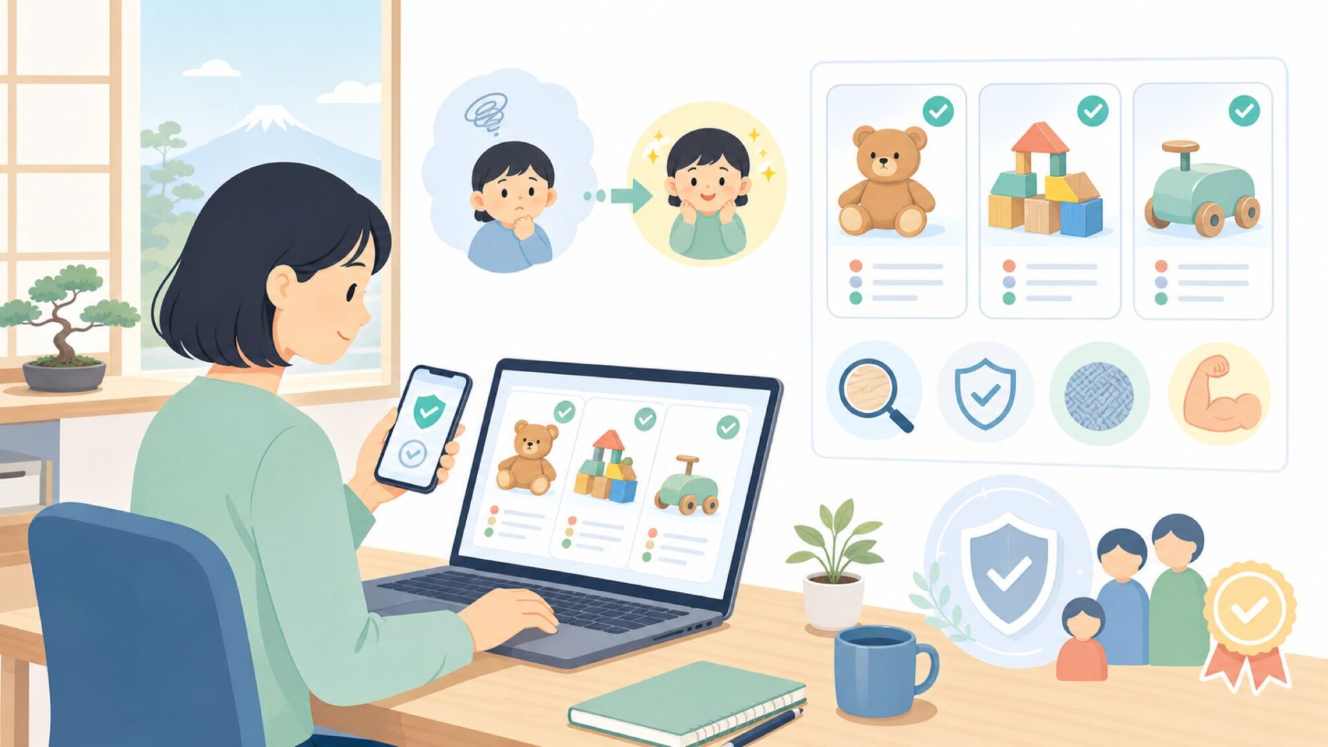 品質と安全性——子どもに使わせても大丈夫?を表すイラスト