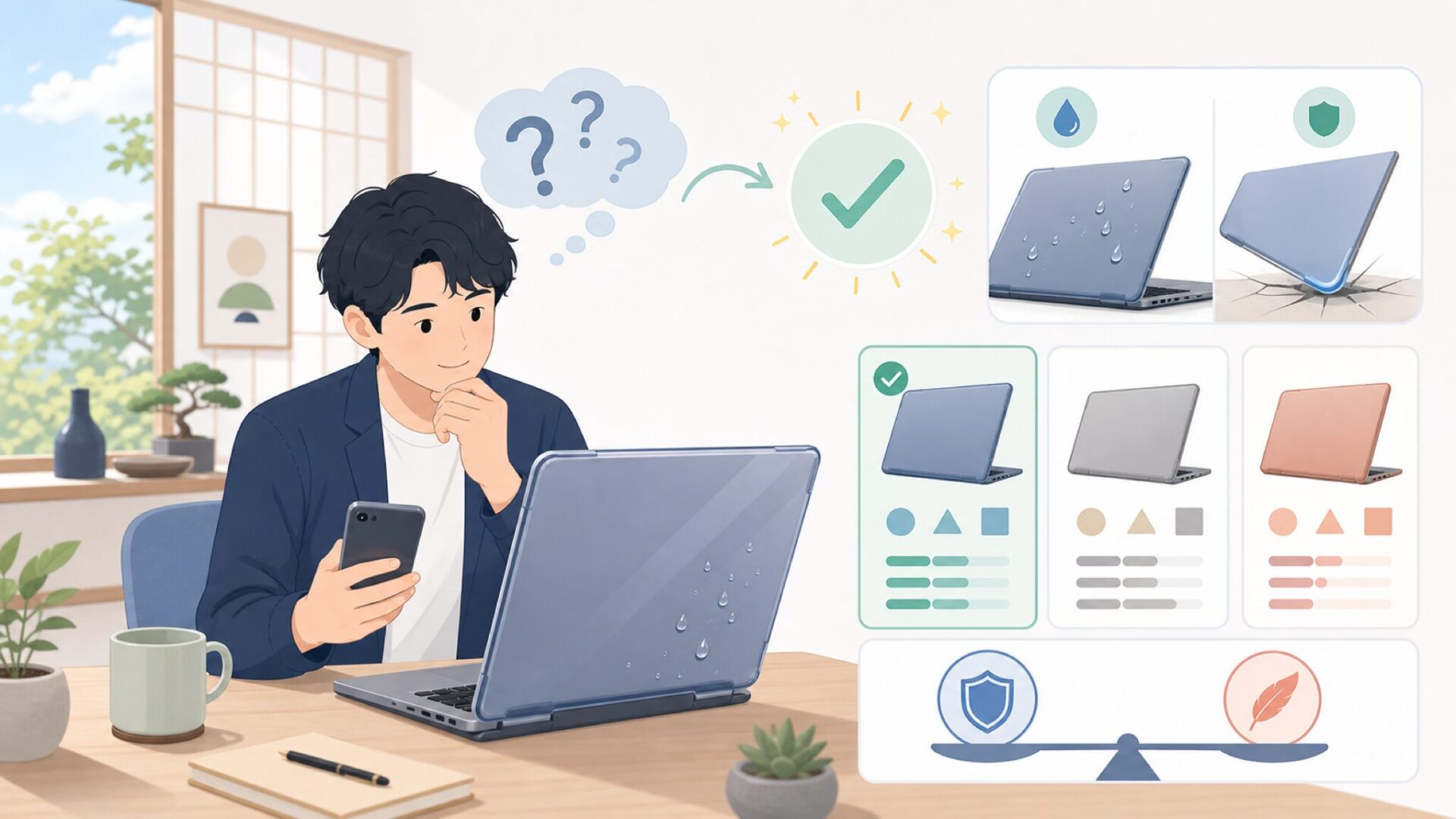 Smatree MacBookケースの品質と防水・耐衝撃性能の実態を表すイラスト