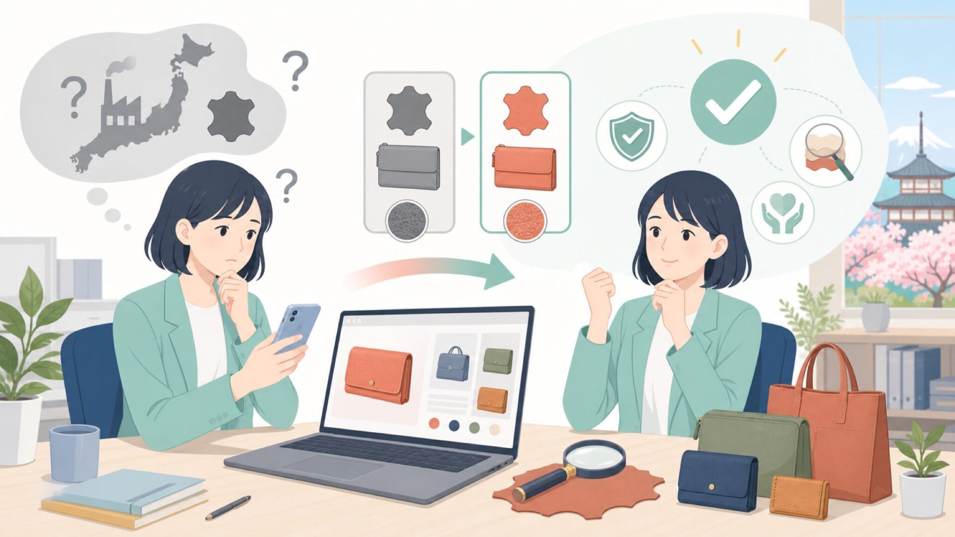 「中国製だから不安」は本当？Leatharioの品質を事実で検証するを表すイラスト