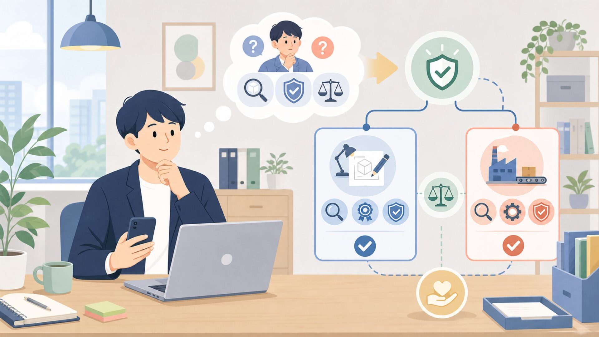 「設計はドイツ、製造は中国？」品質の不安を切り分けるを表すイラスト