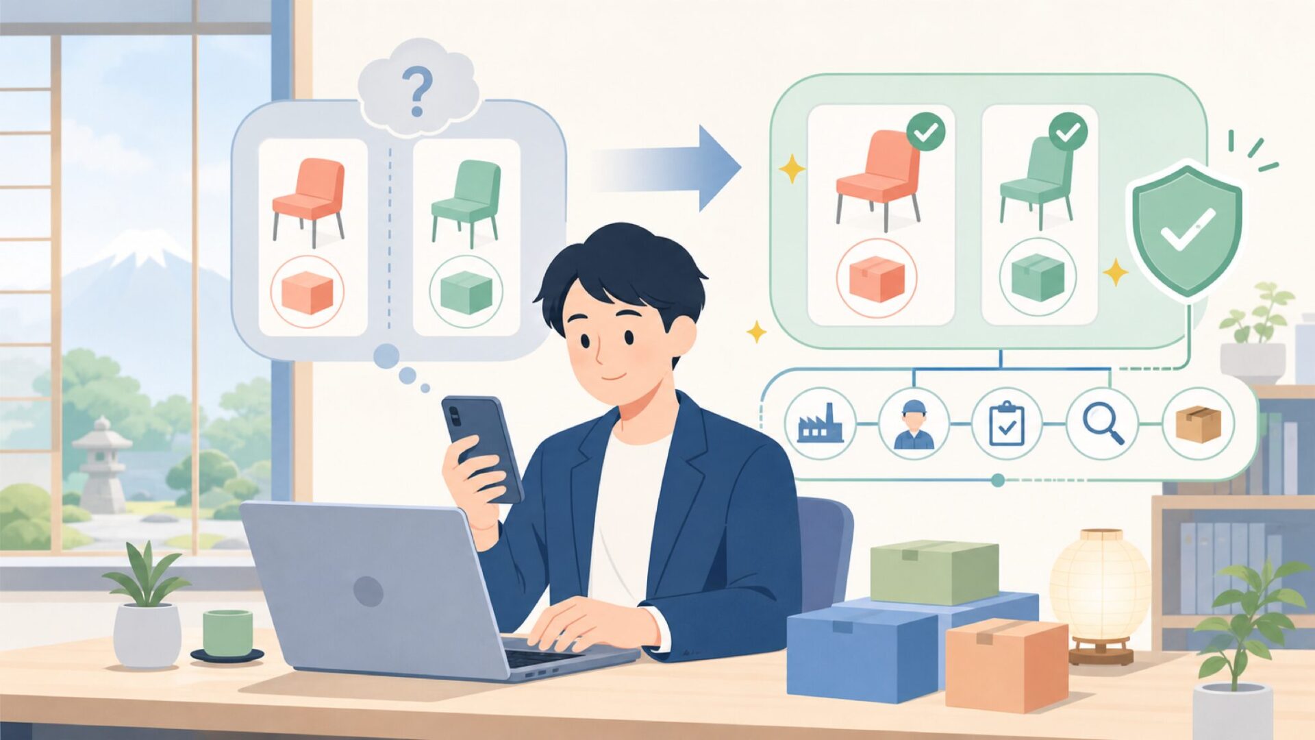 製造国が違っても品質が保たれる仕組みを表すイラスト