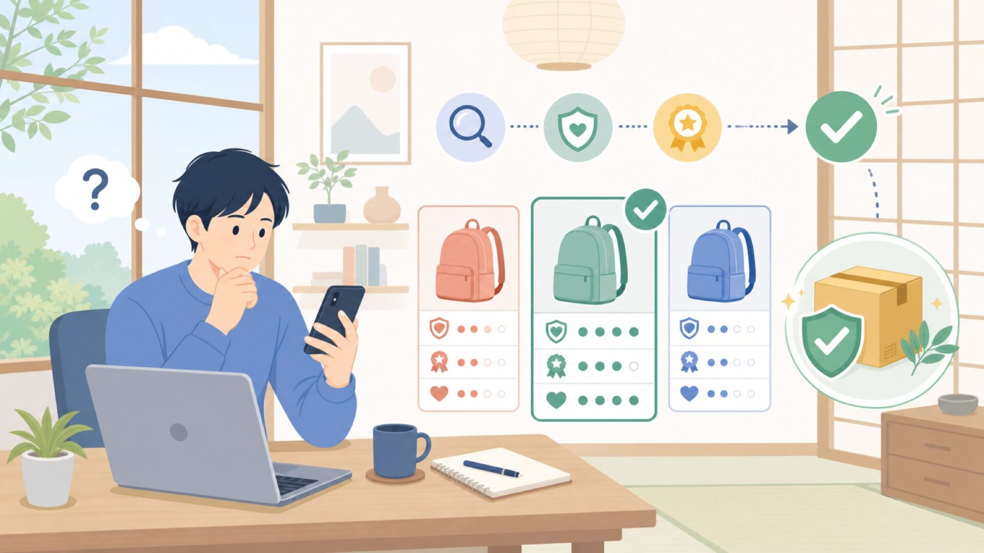 中国製でも大丈夫?品質を自分で判断するチェックポイントを表すイラスト