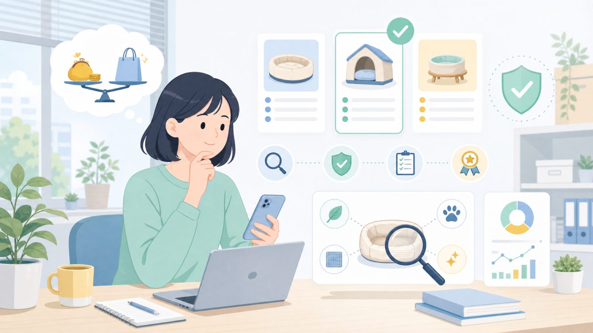 Ownpetsは怪しい?品質・安全性を見極めるポイントを表すイラスト