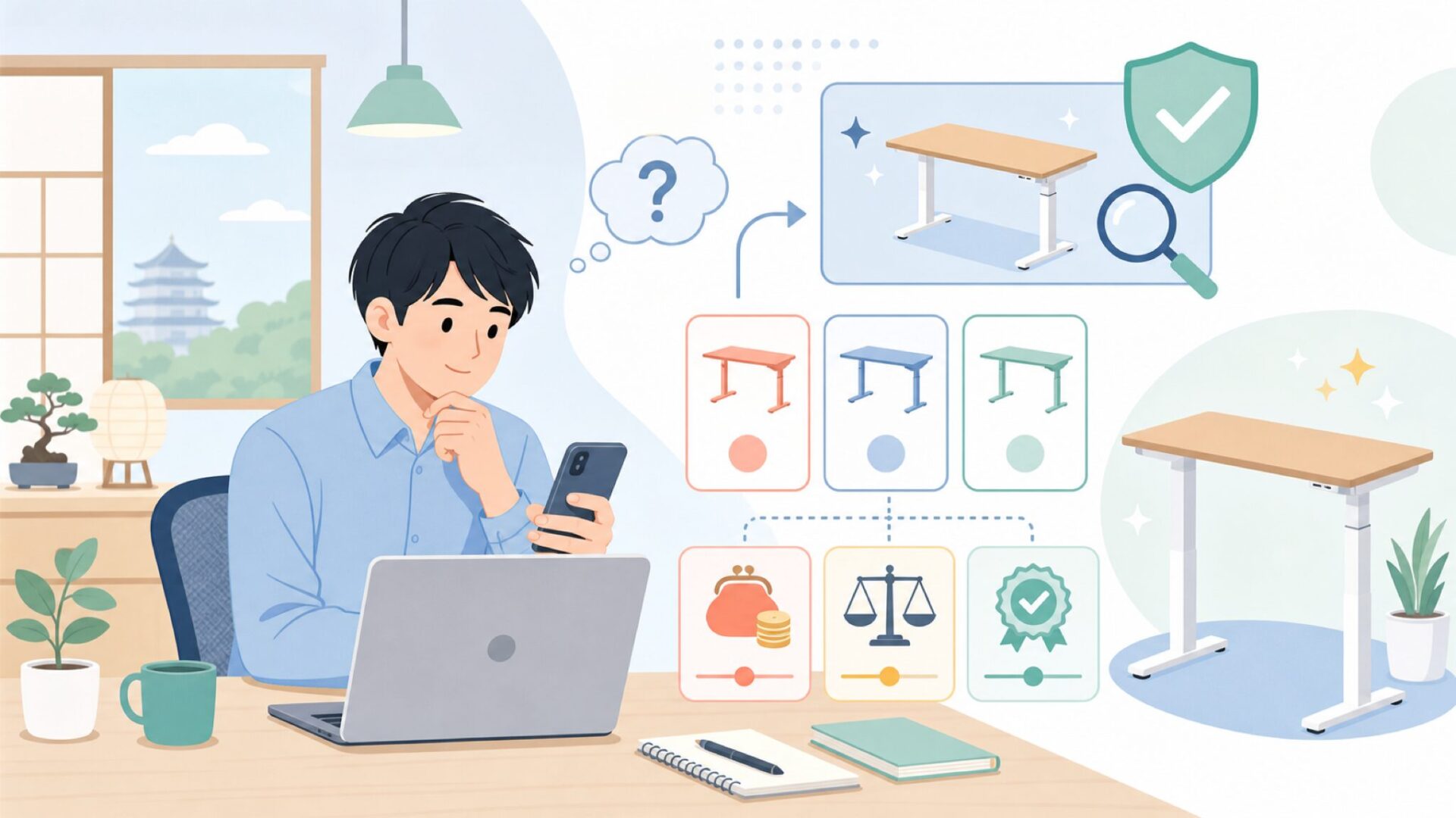 中国製の格安昇降デスクって実際どうなの？品質のリアルを表すイラスト