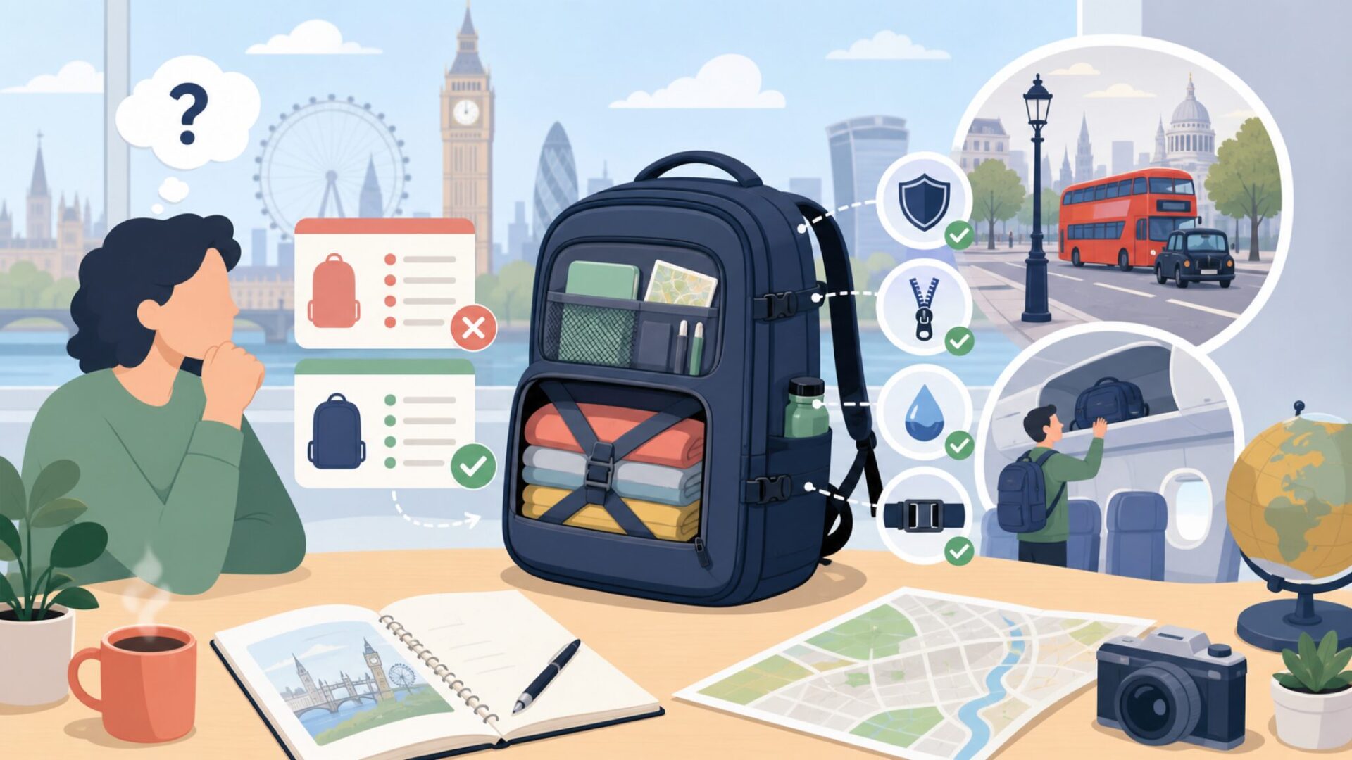 CabinZeroはどこの国のブランド？イギリス・ロンドン発祥のトラベルバッグを表すイラスト