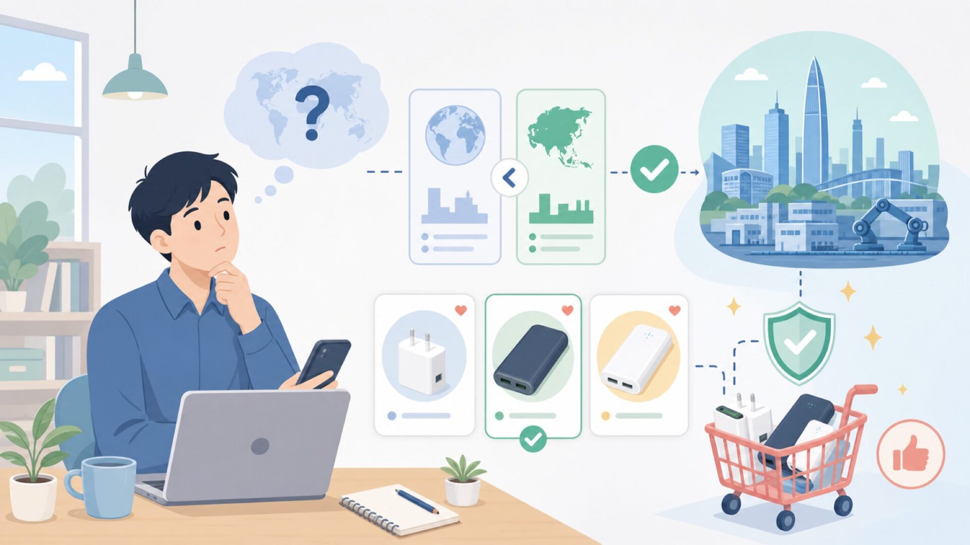 AUKEYはどこの国のブランドか（結論は中国・深センの企業）を表すイラスト