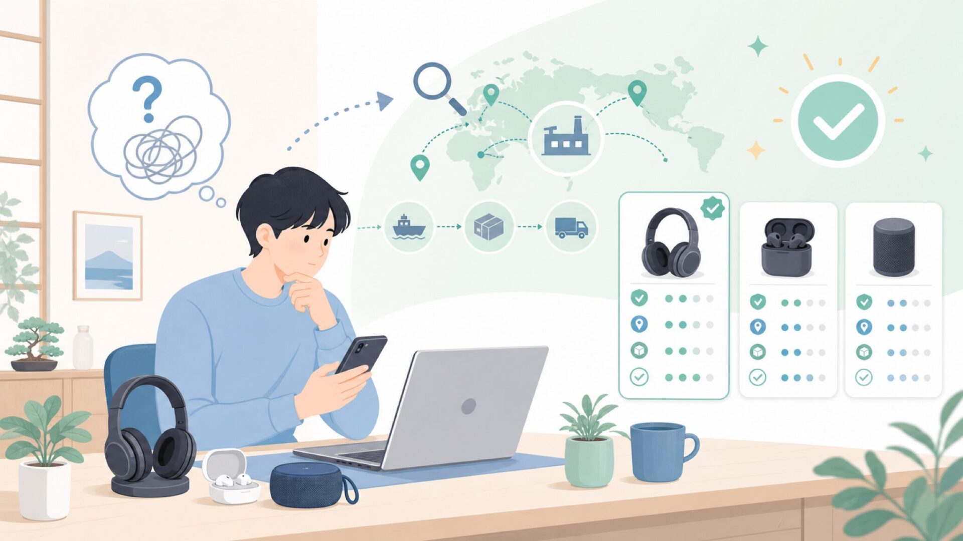 DOQAUSはどこの国のブランドか──出所を知れば不安の半分は消えるを表すイラスト