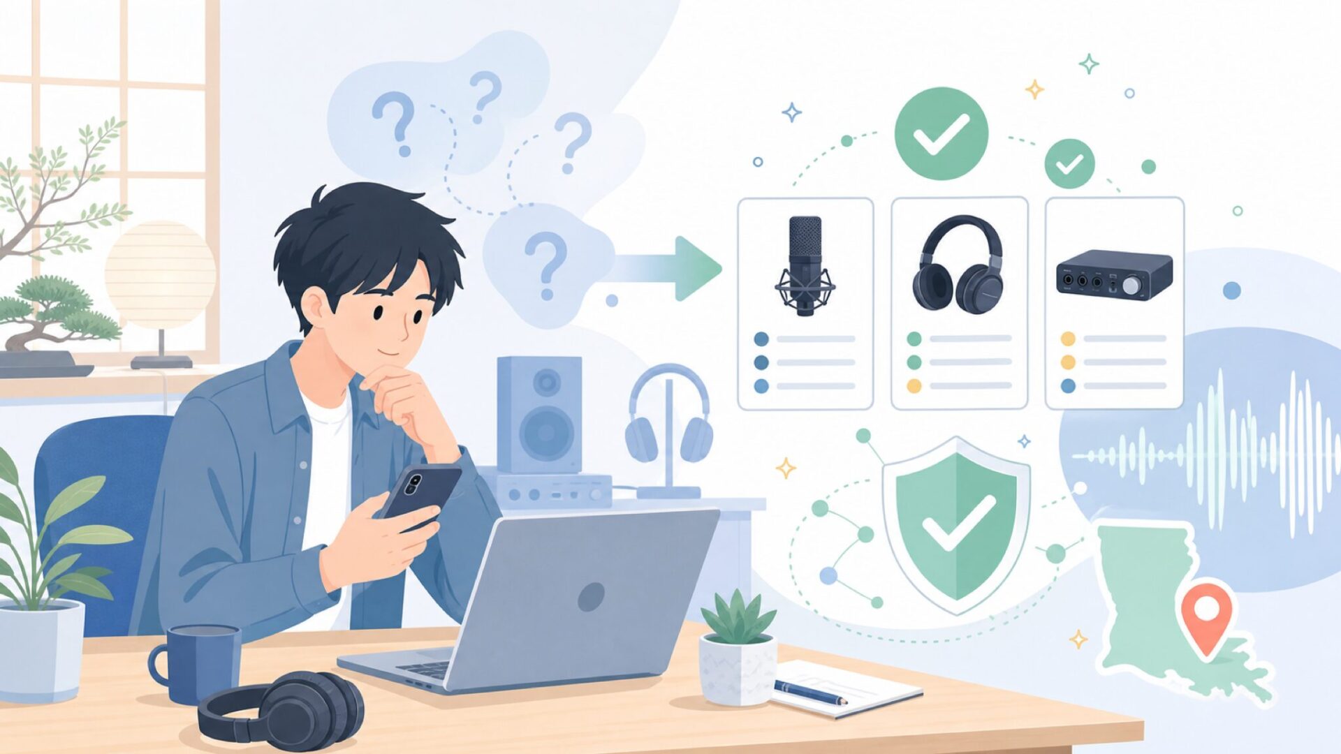PreSonusはアメリカ・ルイジアナ州生まれの音響専門ブランドを表すイラスト
