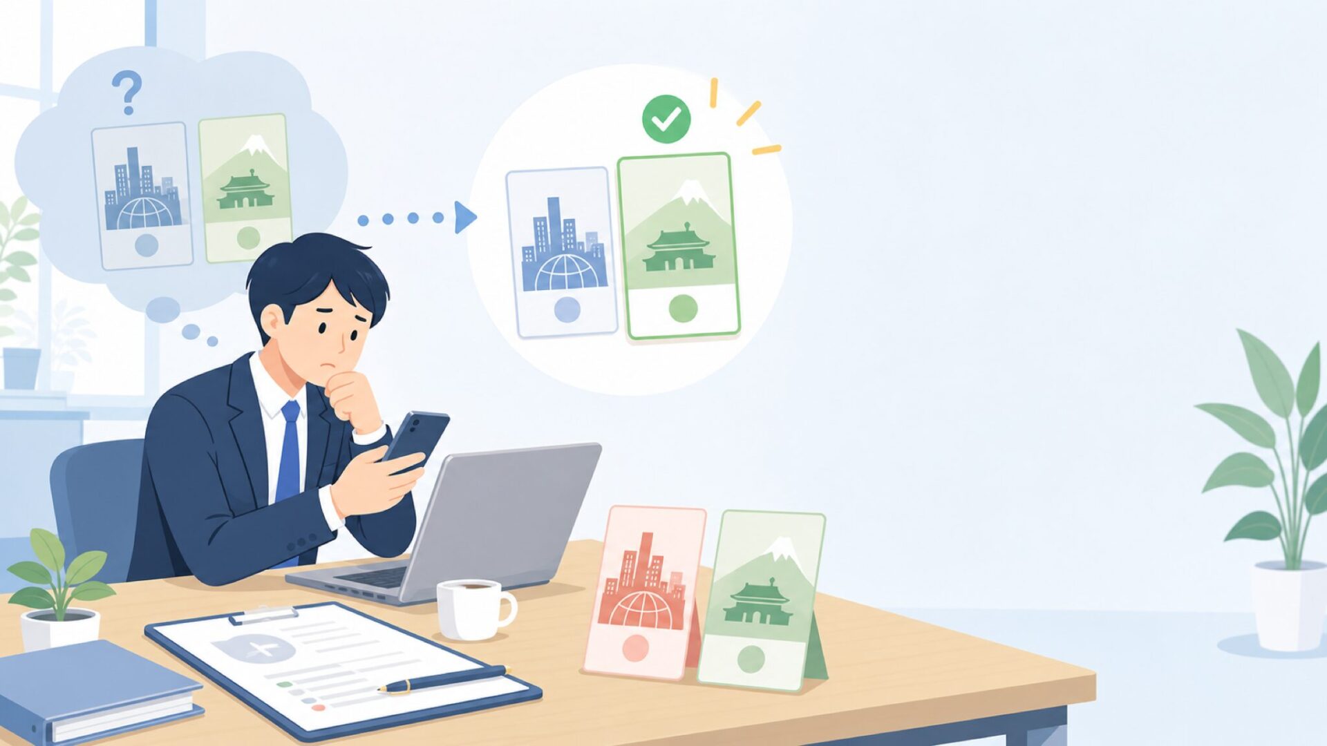 TRUSCOはどこの国の会社か、結論から先に解決するを表すイラスト
