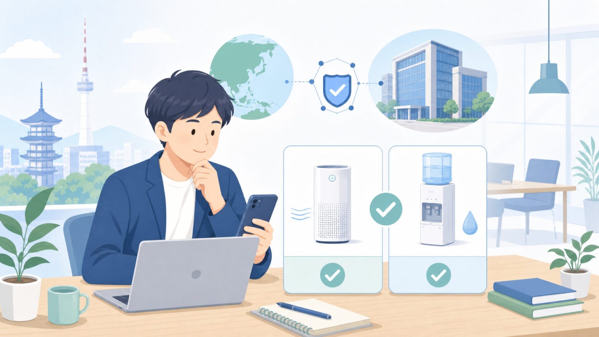 Cowayはどこの国？韓国本社と日本法人の基本情報を表すイラスト