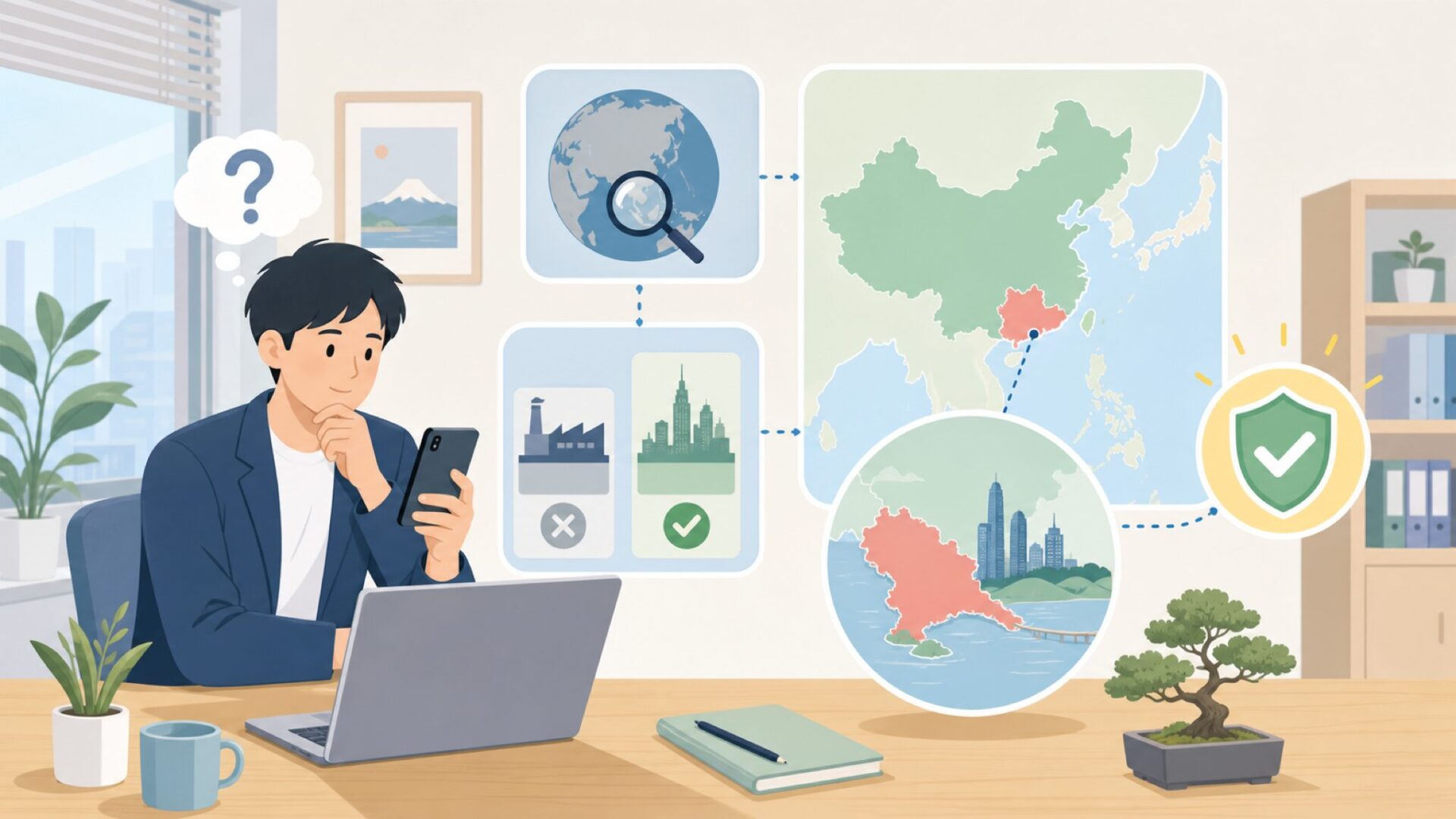 BQEYZはどこの国?答えは中国・広東省深圳市を表すイラスト