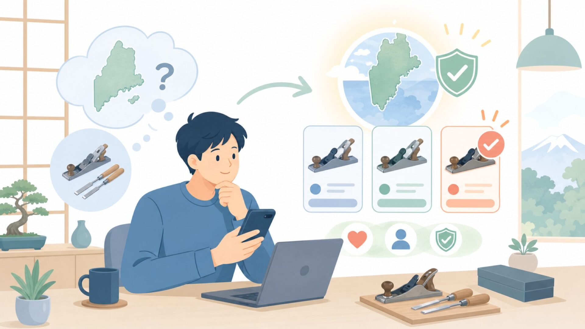 Lie-Nielsenはどこの国のブランド?結論はアメリカ・メイン州を表すイラスト