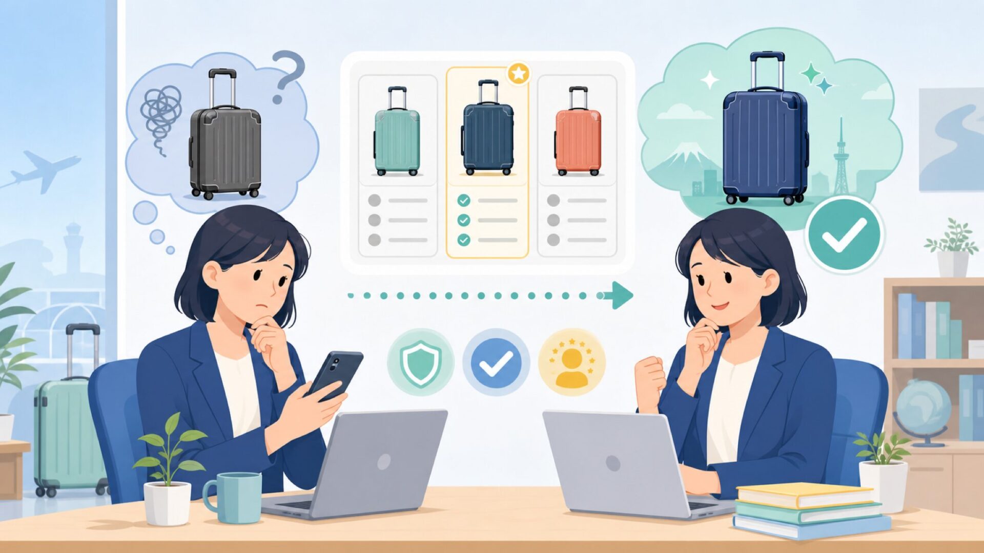 Travelproはどこの国?アメリカ発の老舗スーツケースブランドを表すイラスト