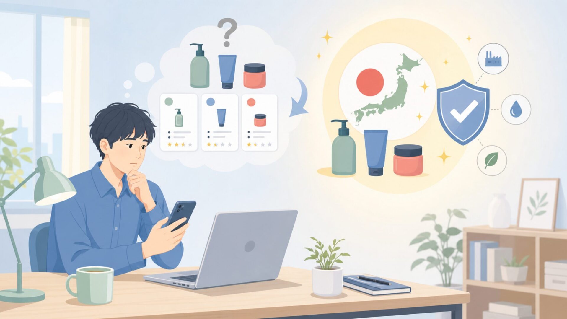 エースジーンはどこの国のブランド？結論は「日本生まれ」だから安心できるを表すイラスト