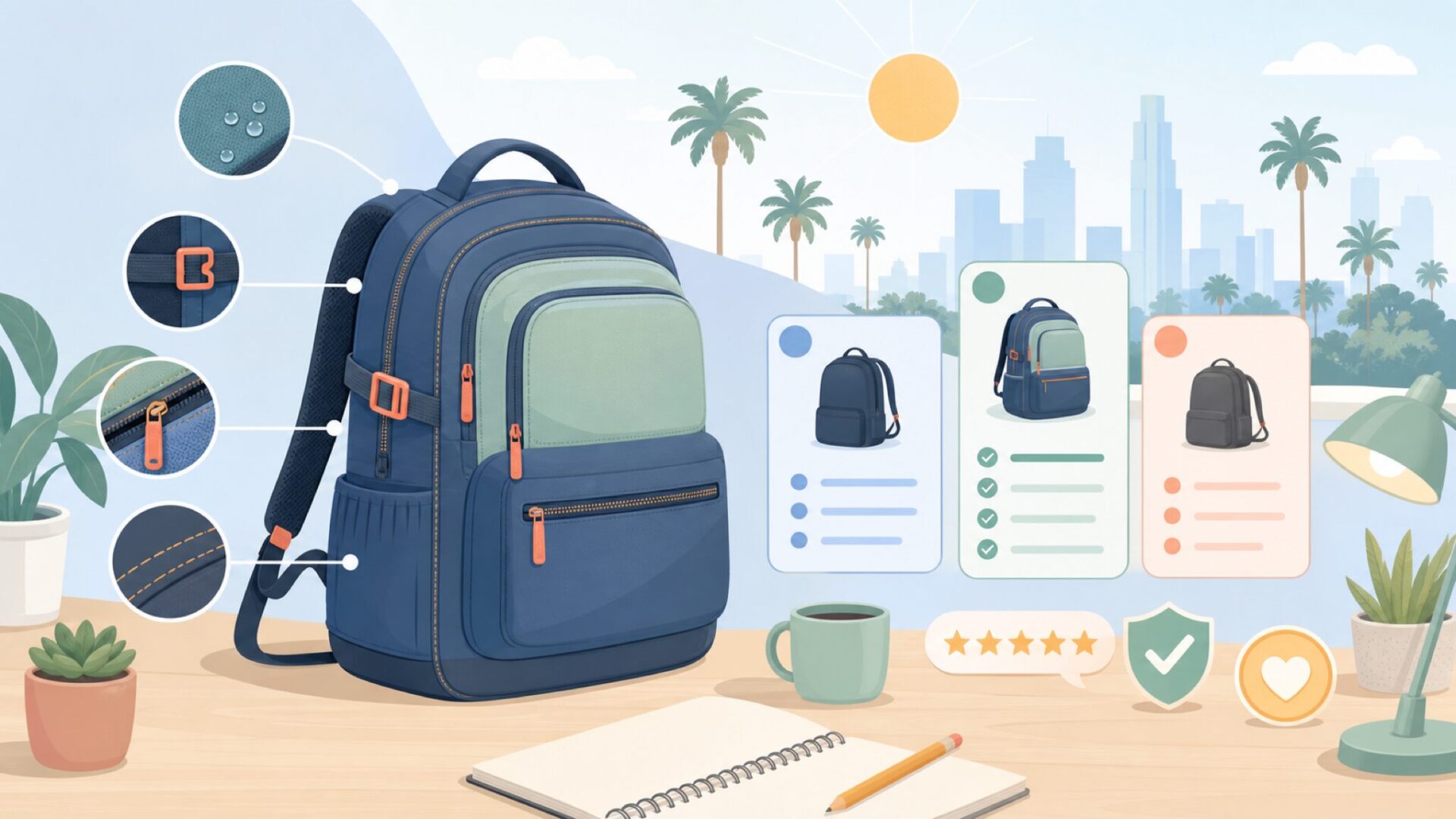 GUESSはどこの国のブランド？答えはアメリカ・ロサンゼルスを表すイラスト