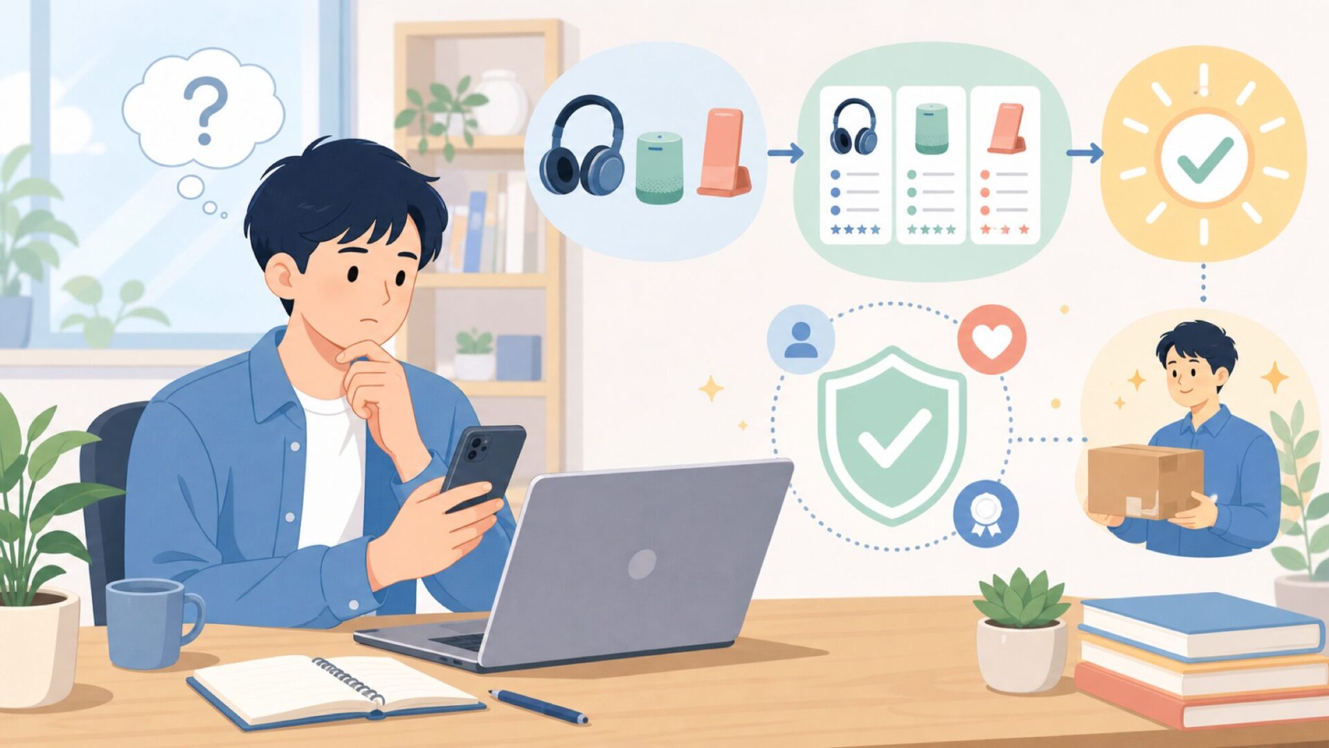 Eonoはどこの国のブランドなのか — 検索した不安に正面から答えるを表すイラスト