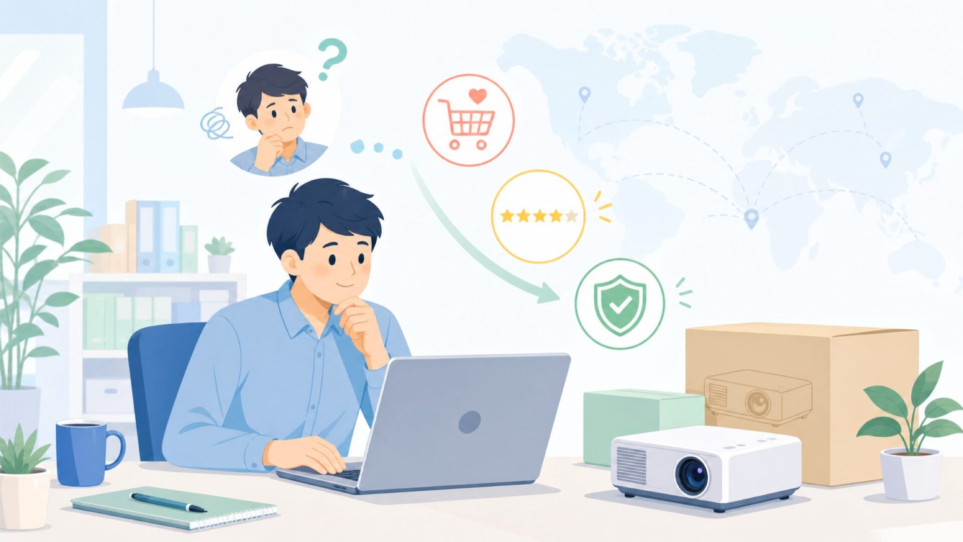Jimveo は中国発のプロジェクター専業ブランドを表すイラスト