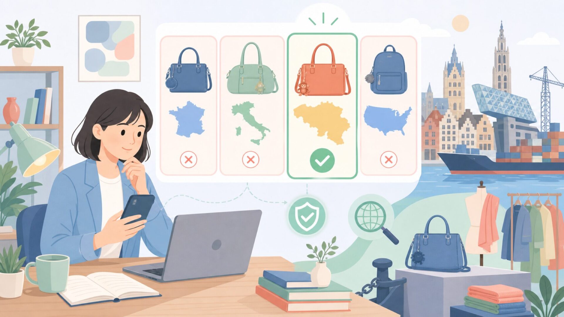 Kiplingはどこの国のブランドかを表すイラスト