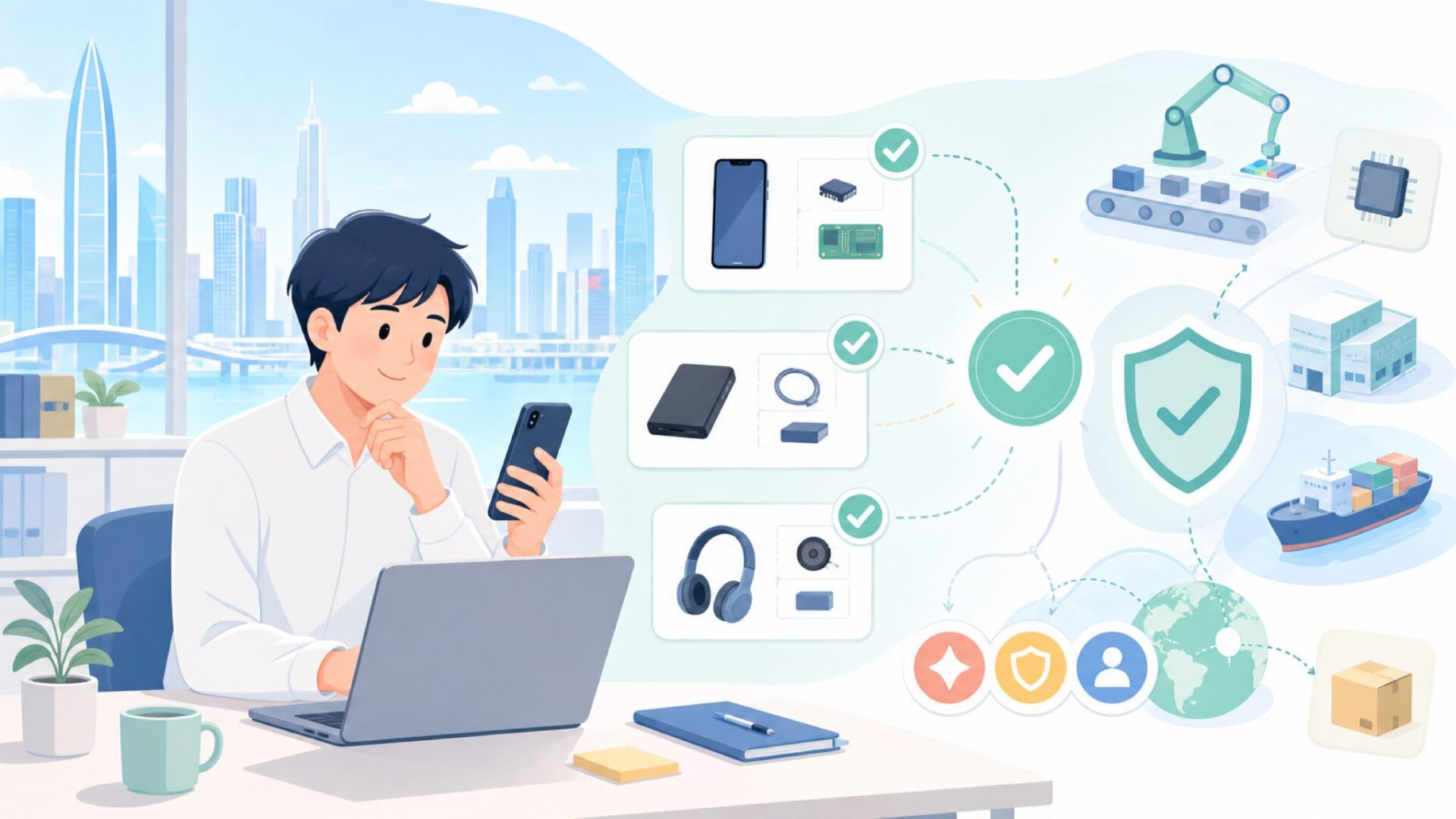 AGM Mobileの拠点は中国・深圳——世界の電子機器産業の中心地を表すイラスト