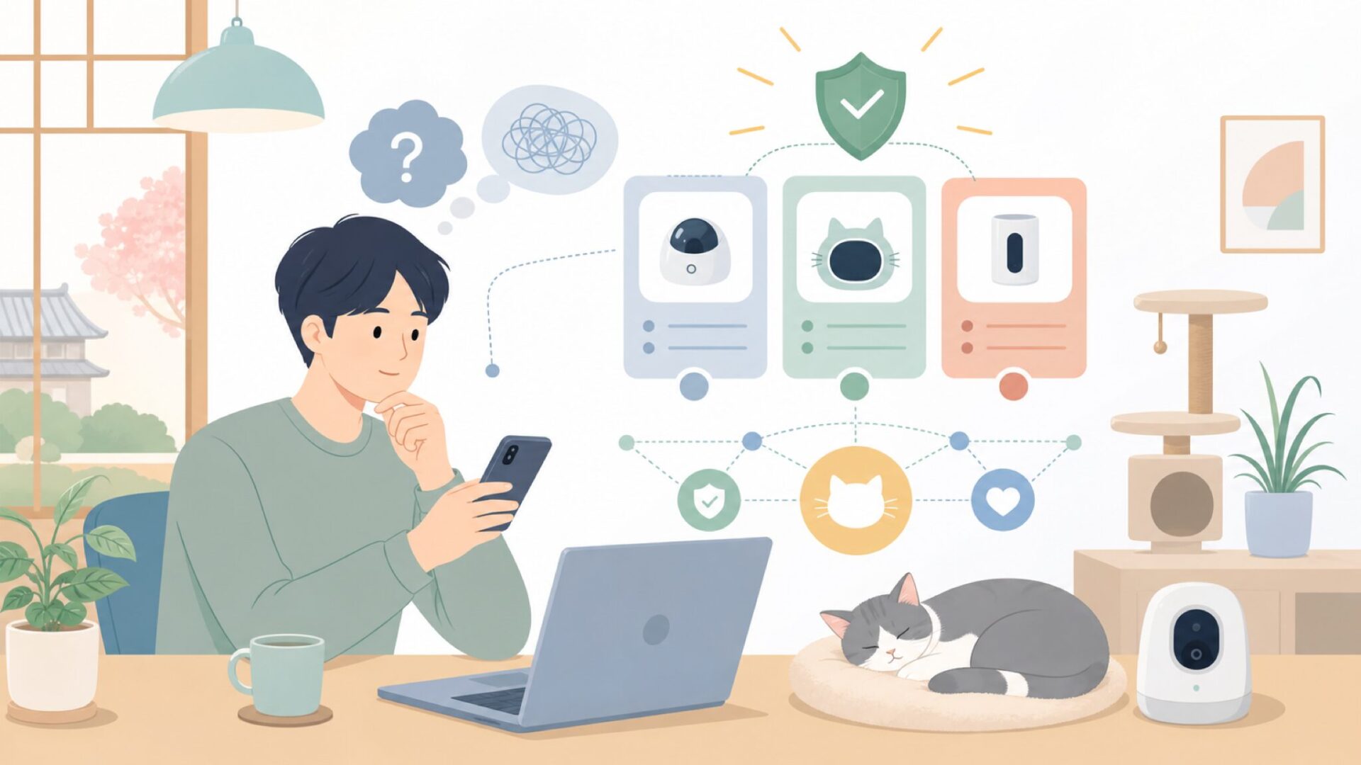 Whiskerはどこの国のブランド？アメリカ・ミシガン州発の猫専門テクノロジーカンパニーを表すイラス
