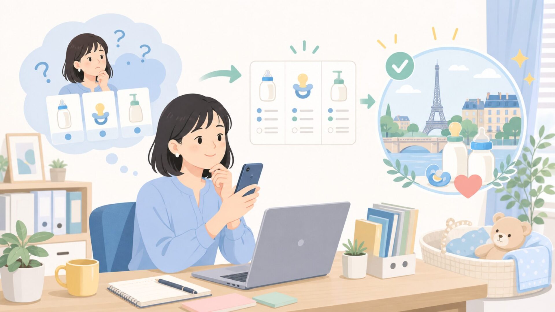 Babymoovはどこの国？フランス発祥のベビーブランドの歩みを表すイラスト