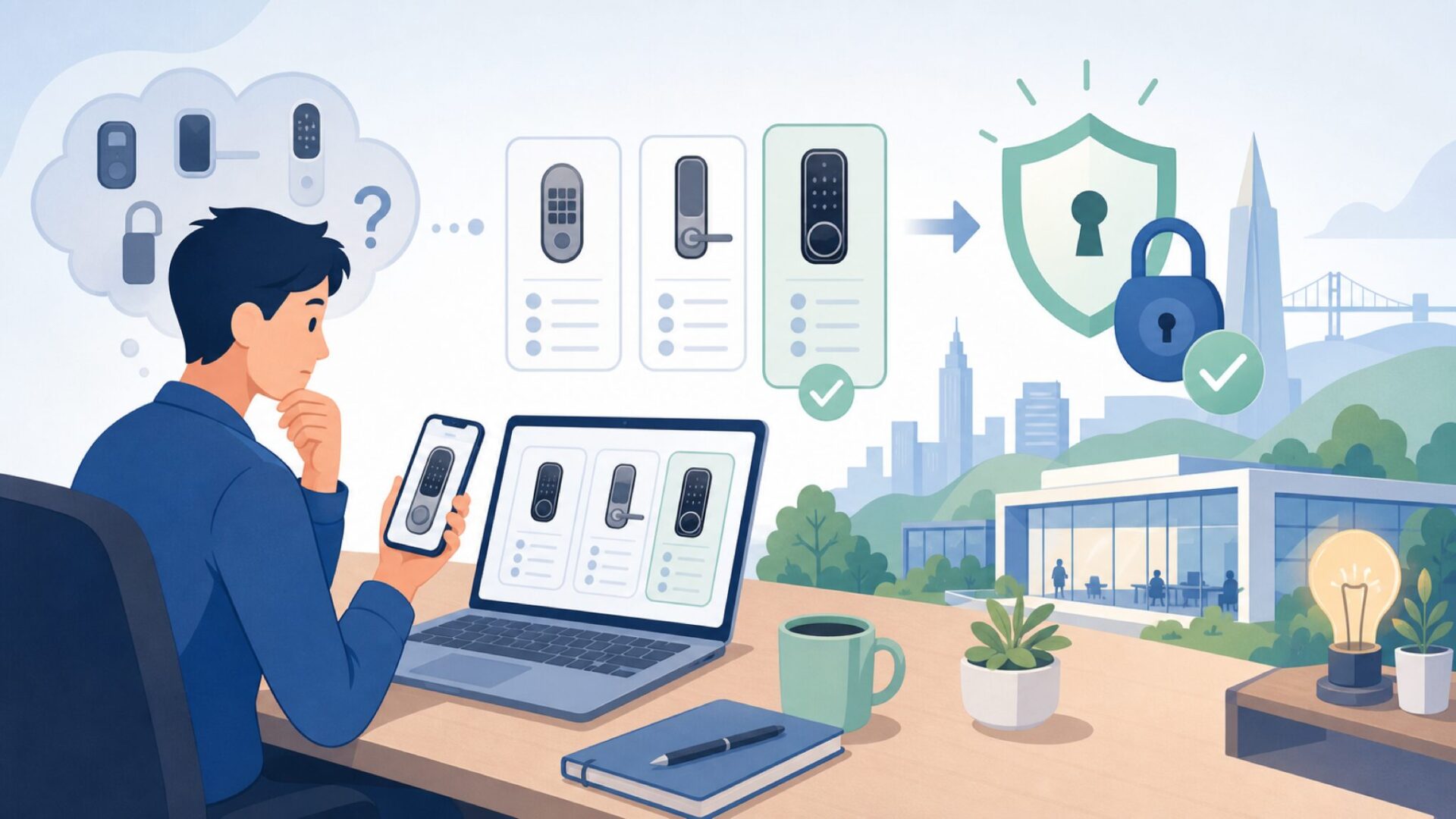 結論：Locklyはアメリカ・シリコンバレー発のスマートロックブランドを表すイラスト